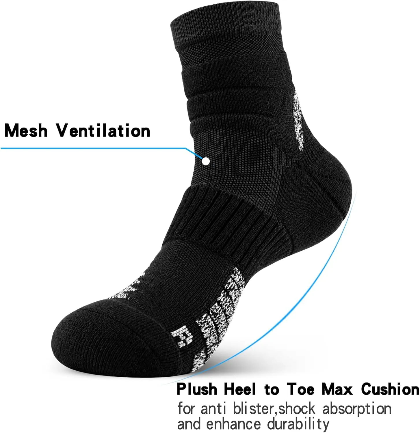 Thick Athletic Basketball Quarter Socks (3 Pairs) - Padded Running Socks with Ankle Protection and Max Cushion