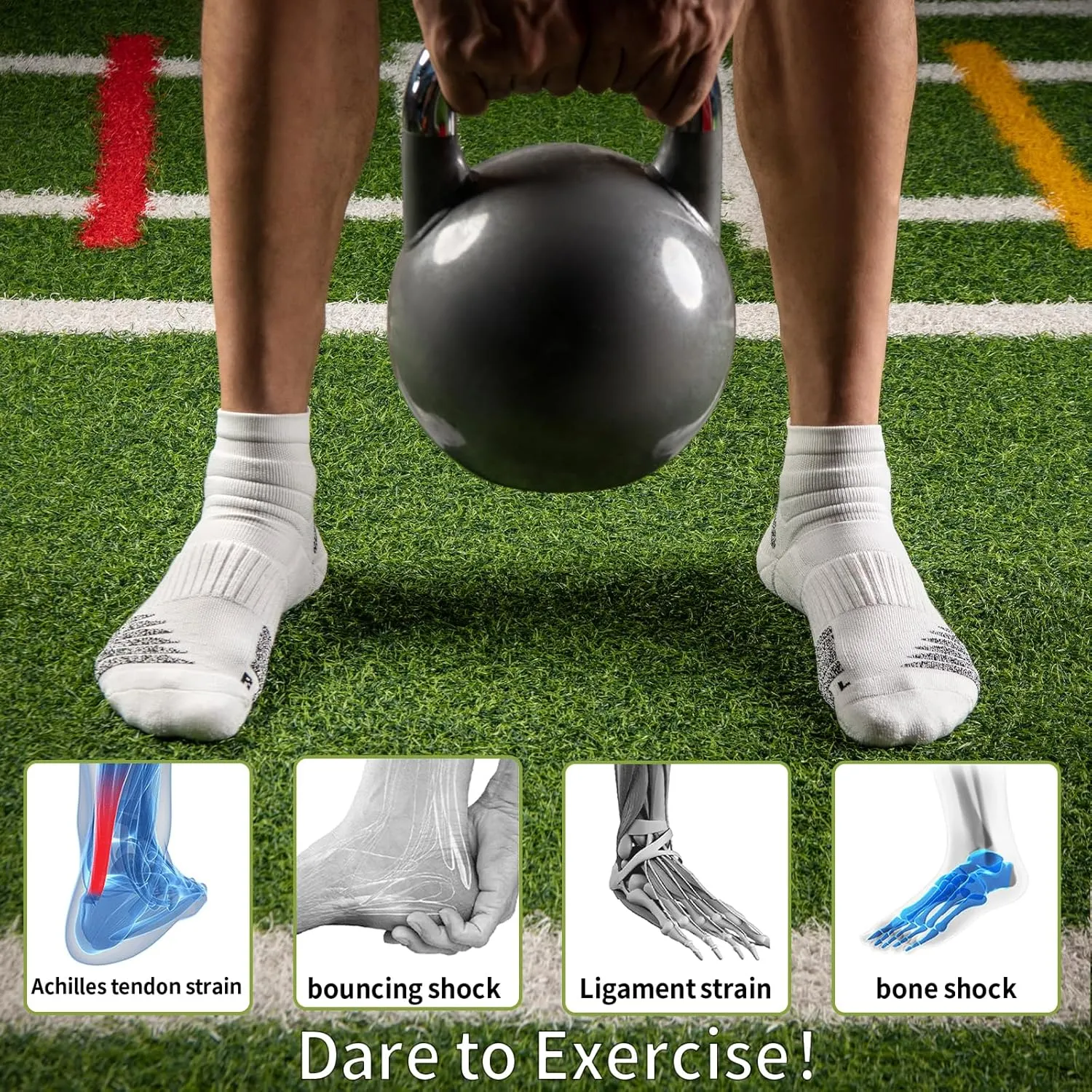 Thick Athletic Basketball Quarter Socks (3 Pairs) - Padded Running Socks with Ankle Protection and Max Cushion