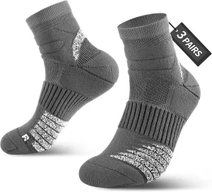 Thick Athletic Basketball Quarter Socks (3 Pairs) - Padded Running Socks with Ankle Protection and Max Cushion