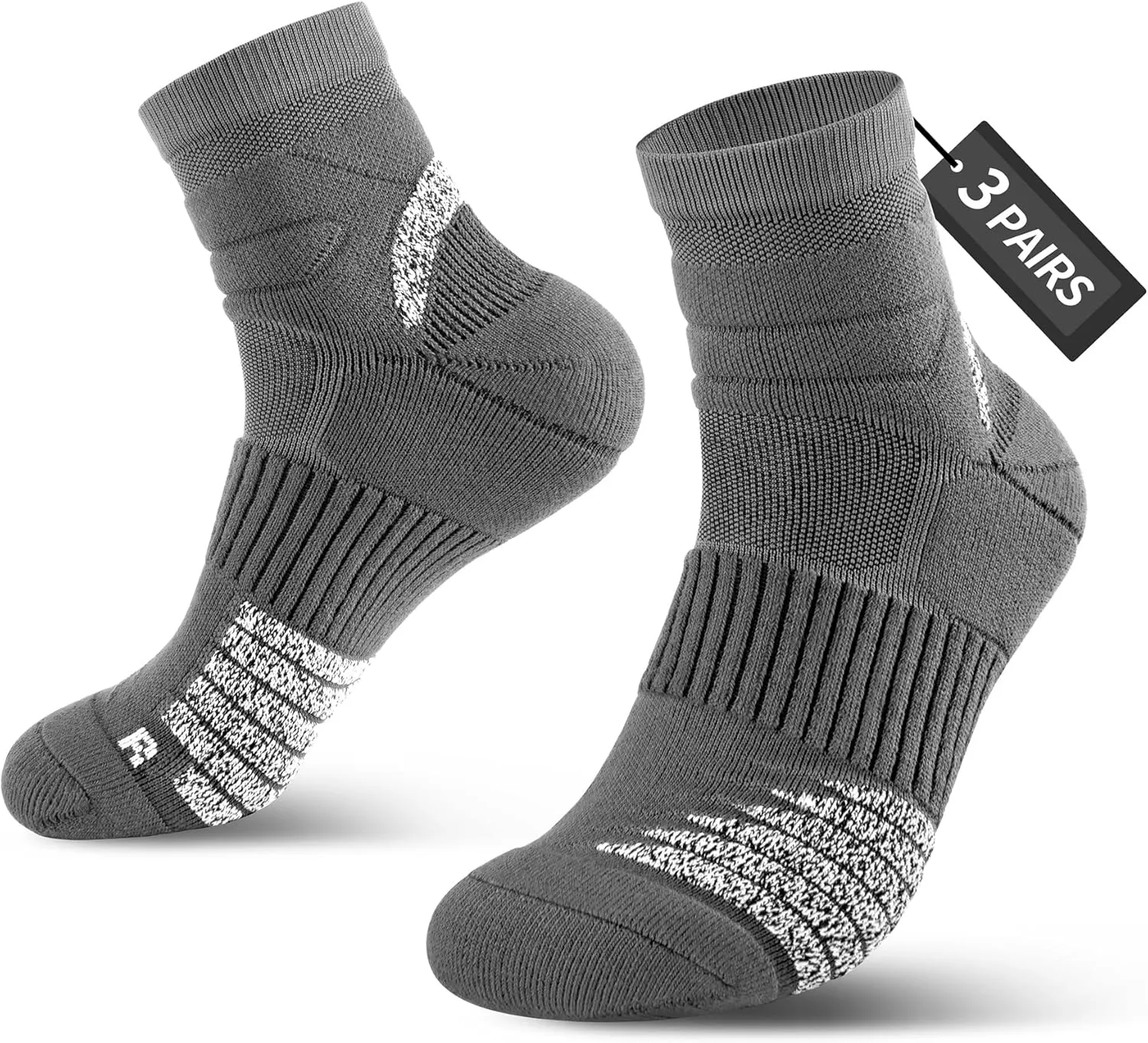 Thick Athletic Basketball Quarter Socks (3 Pairs) - Padded Running Socks with Ankle Protection and Max Cushion