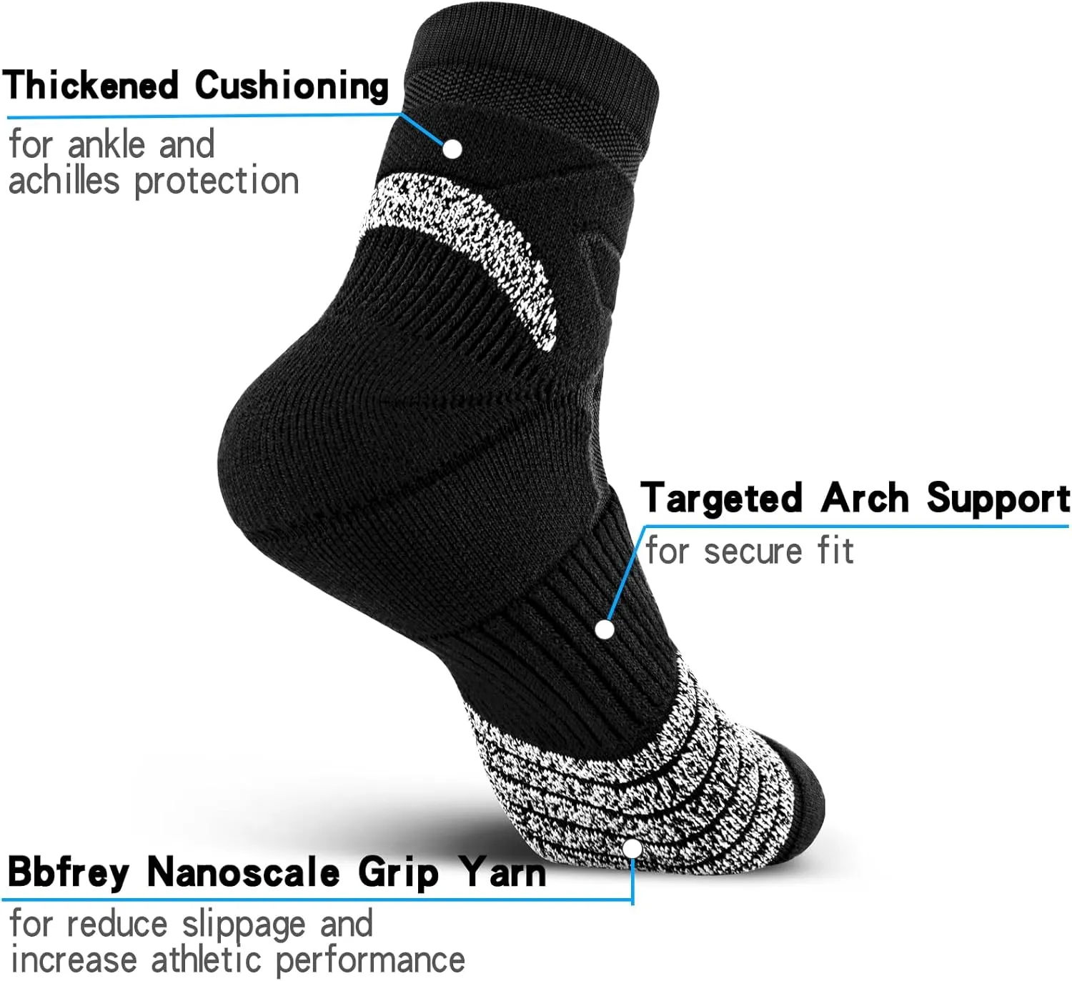 Thick Athletic Basketball Quarter Socks (3 Pairs) - Padded Running Socks with Ankle Protection and Max Cushion