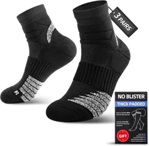 Thick Athletic Basketball Quarter Socks (3 Pairs) - Padded Running Socks with Ankle Protection and Max Cushion