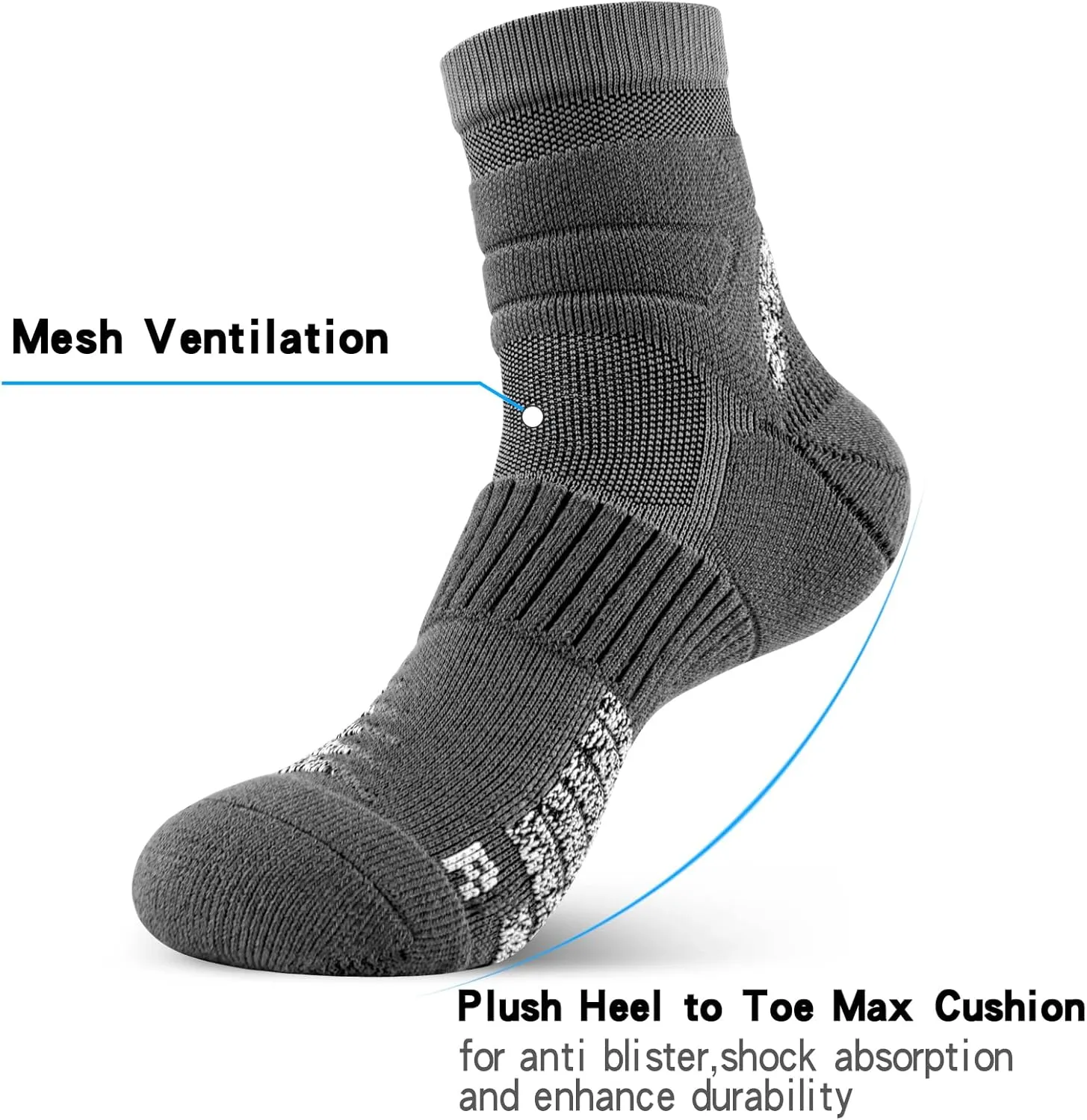 Thick Athletic Basketball Quarter Socks (3 Pairs) - Padded Running Socks with Ankle Protection and Max Cushion