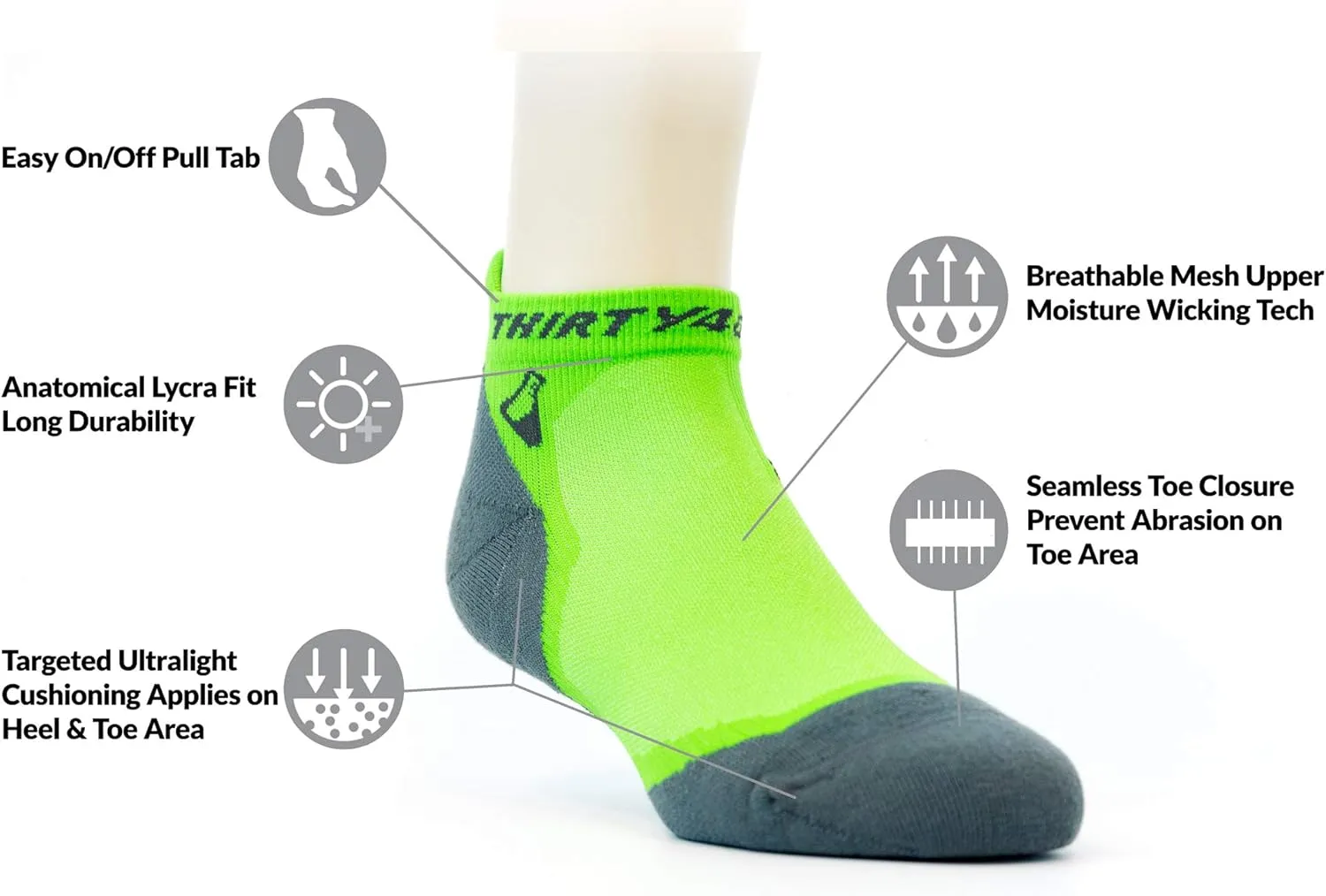 Thirty48 Ultralight Athletic Running Socks for Men and Women with Seamless Toe, Moisture Wicking, Cushion Padding