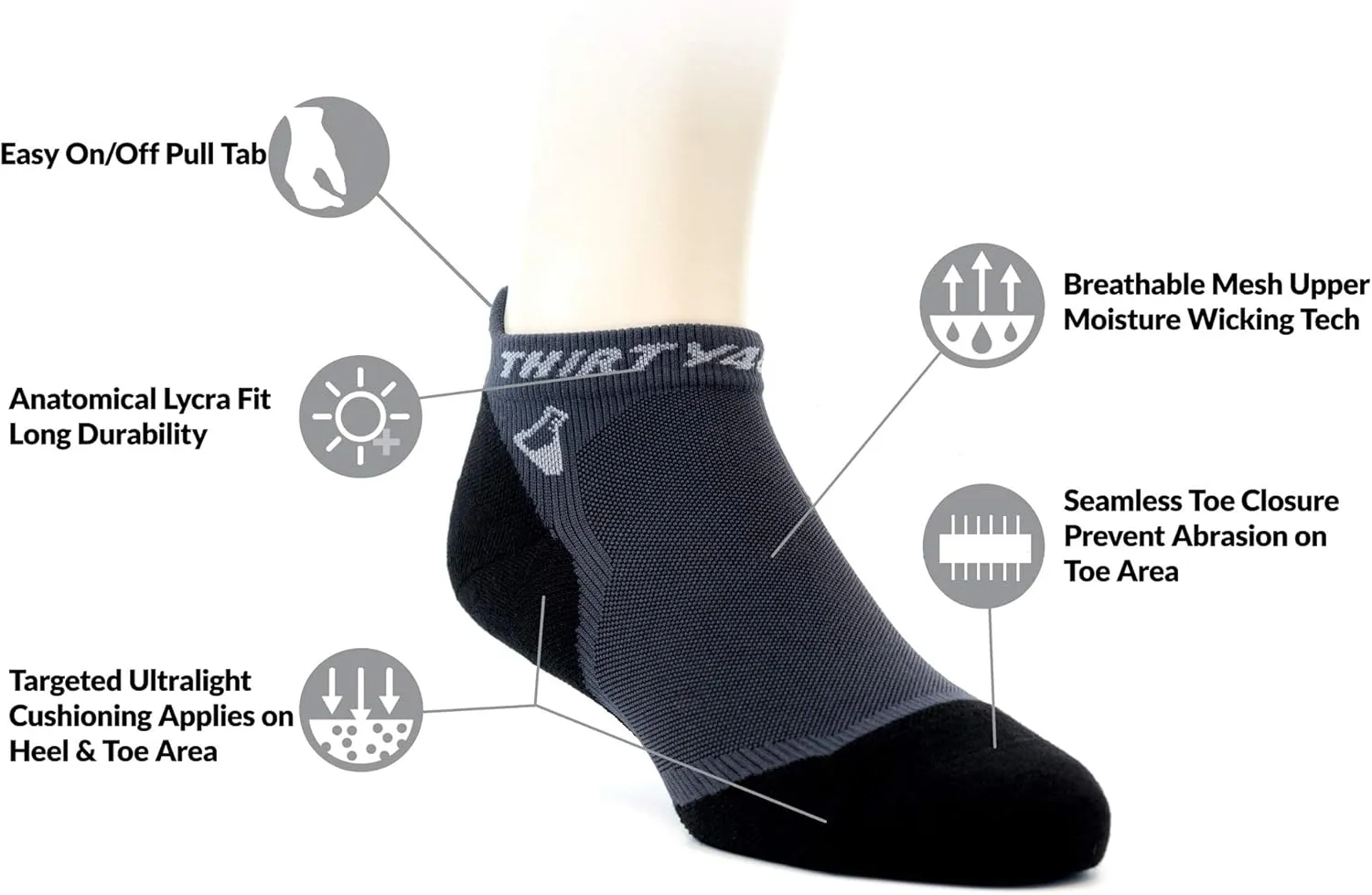 Thirty48 Ultralight Athletic Running Socks for Men and Women with Seamless Toe, Moisture Wicking, Cushion Padding