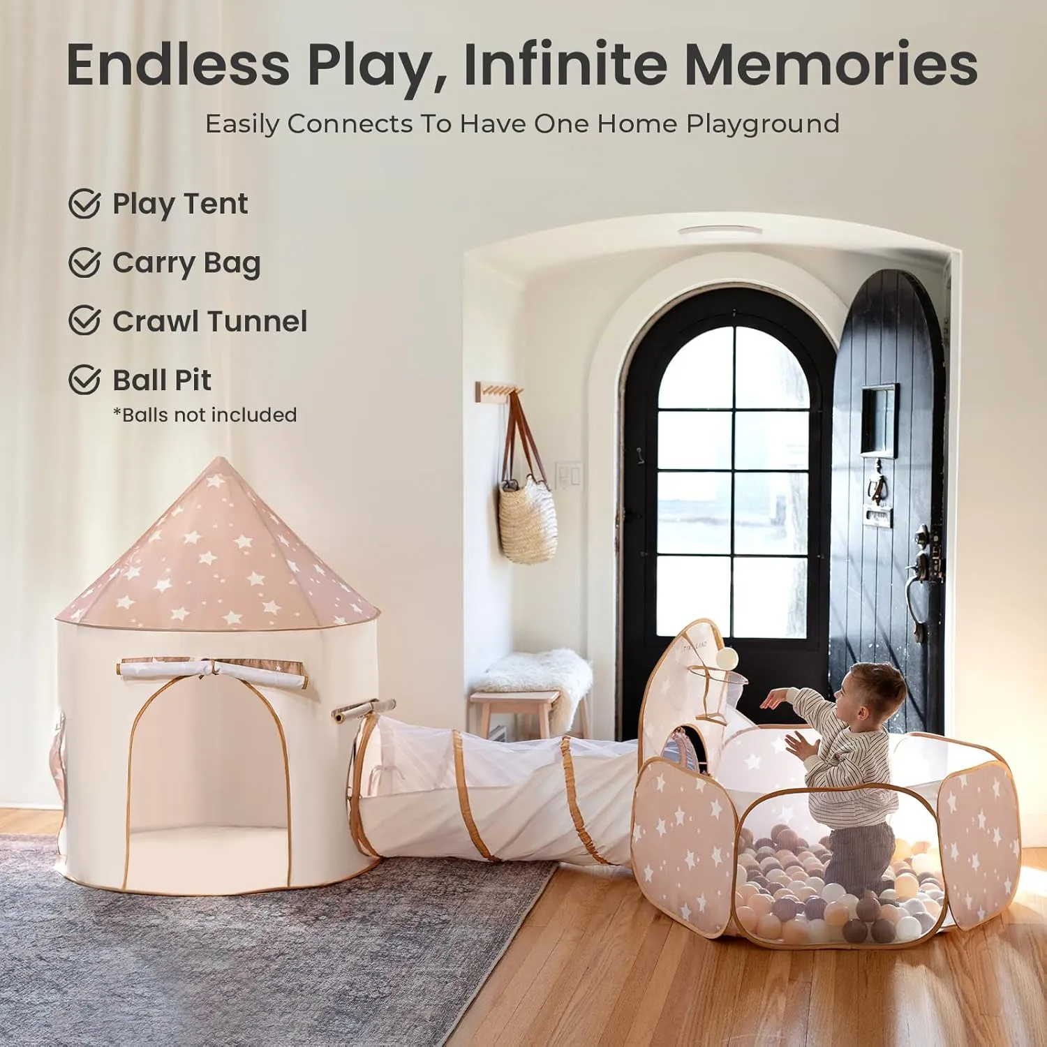 Tiny Land Kids Play Tent with Tunnel, Pop Up Play Tent with Ball Pits for Toddlers, Baby Tent with Carry Bag, Toddler Tents Indoor