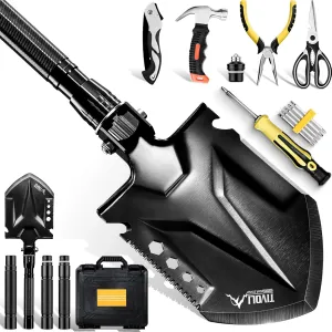TIVOLI Folding Camping Shovel Kit,Multifunctional Survival Shovel with Manganese Steel for Outdoor Off Road, Camping, Beach,Car Emergency,Home Repair Tool Kit with Storage Case,Ideal Gift