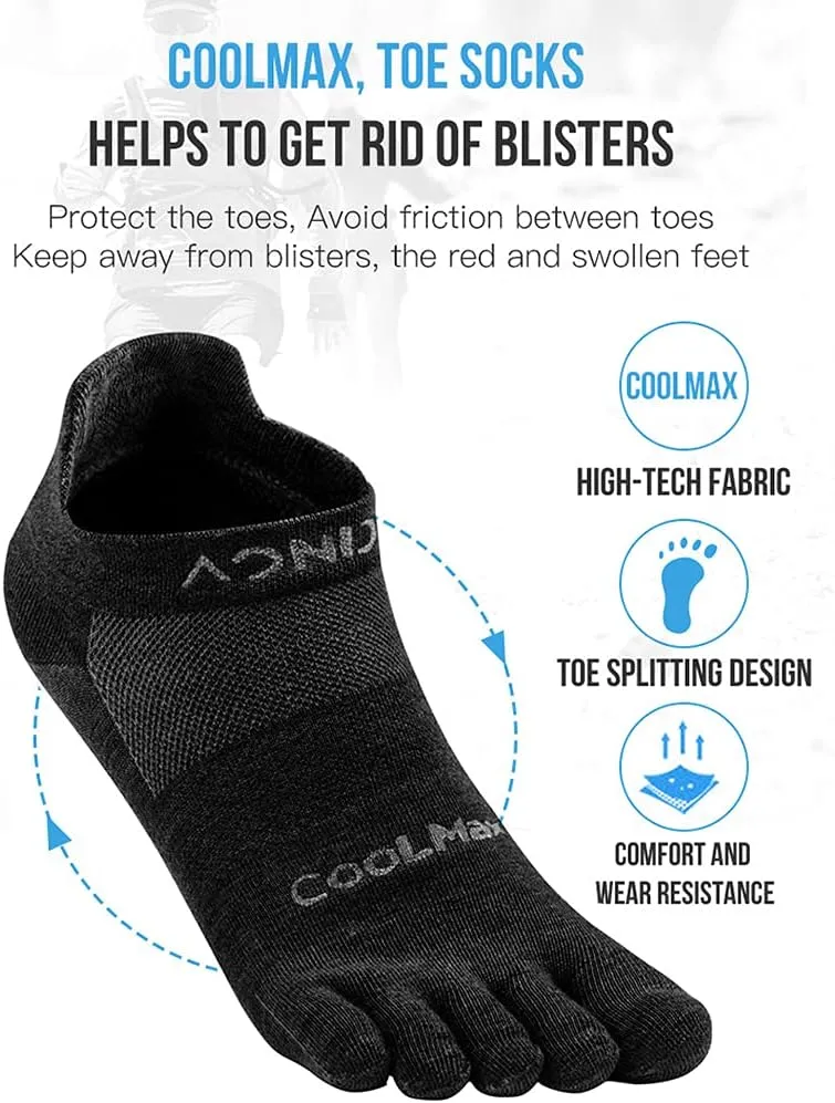 Toe Socks for Men Women Cool-max Running Socks 3 Pairs Athletic Breathable Five Finger Socks