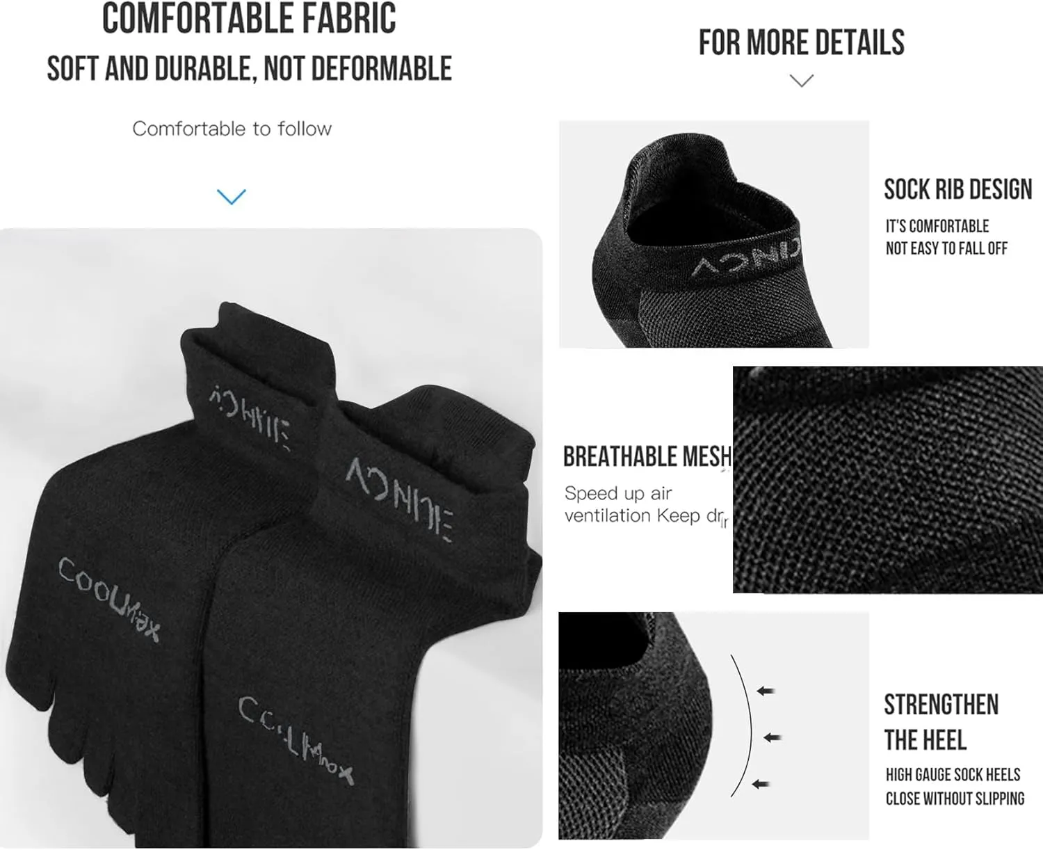Toe Socks for Men Women Cool-max Running Socks 3 Pairs Athletic Breathable Five Finger Socks