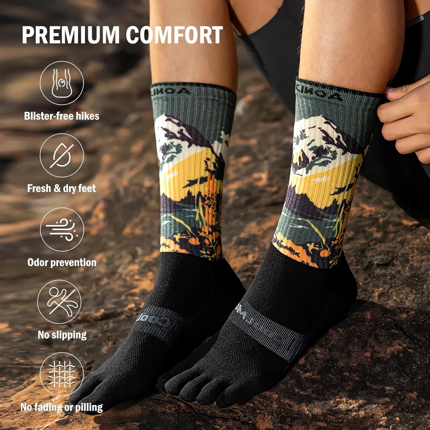 Toe socks Running Athletic Anti-Blister Wicking Coolmax Five Finger Crew Socks Seamless Anti-odor