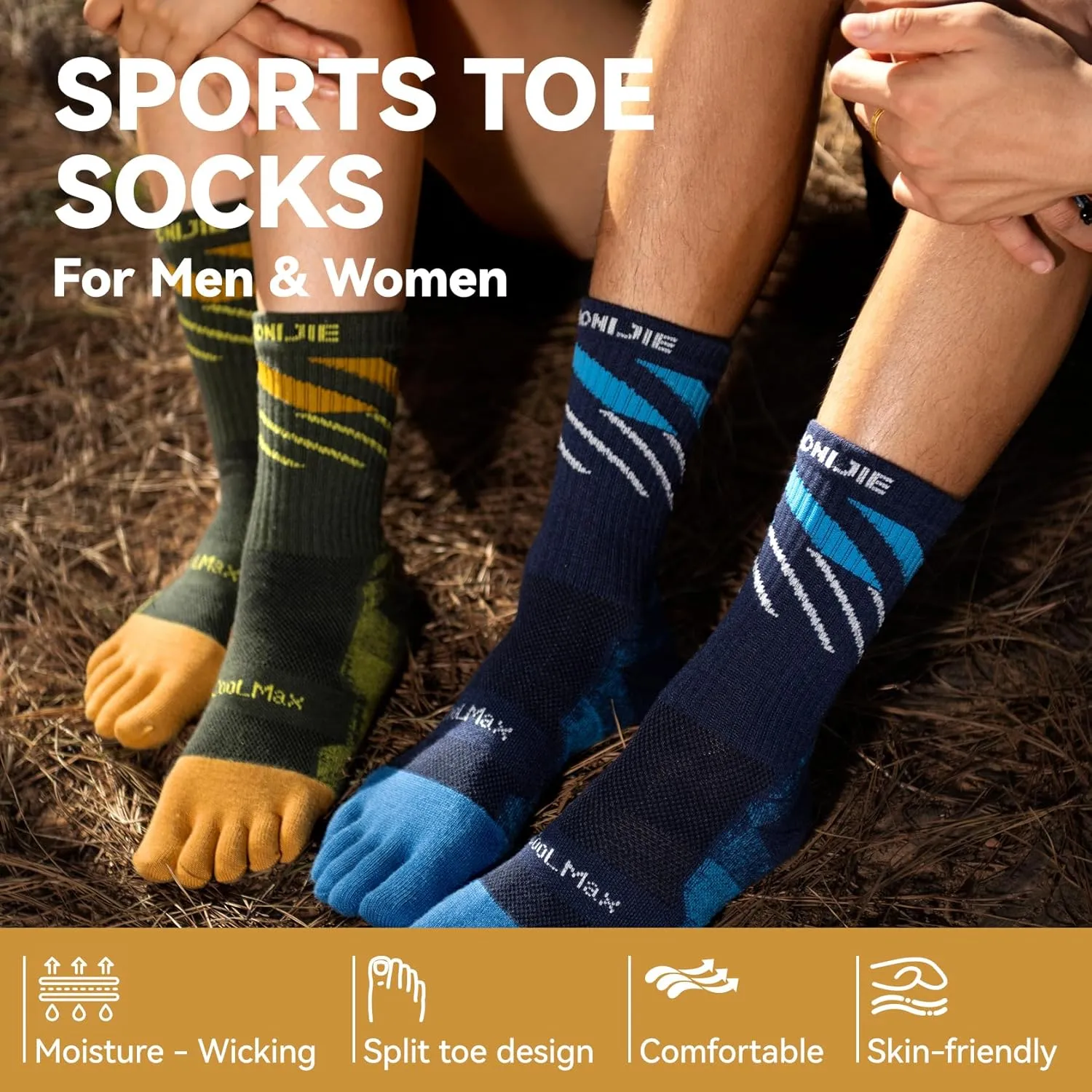 Toe socks Running Athletic Anti-Blister Wicking Coolmax Five Finger Crew Socks Seamless Anti-odor