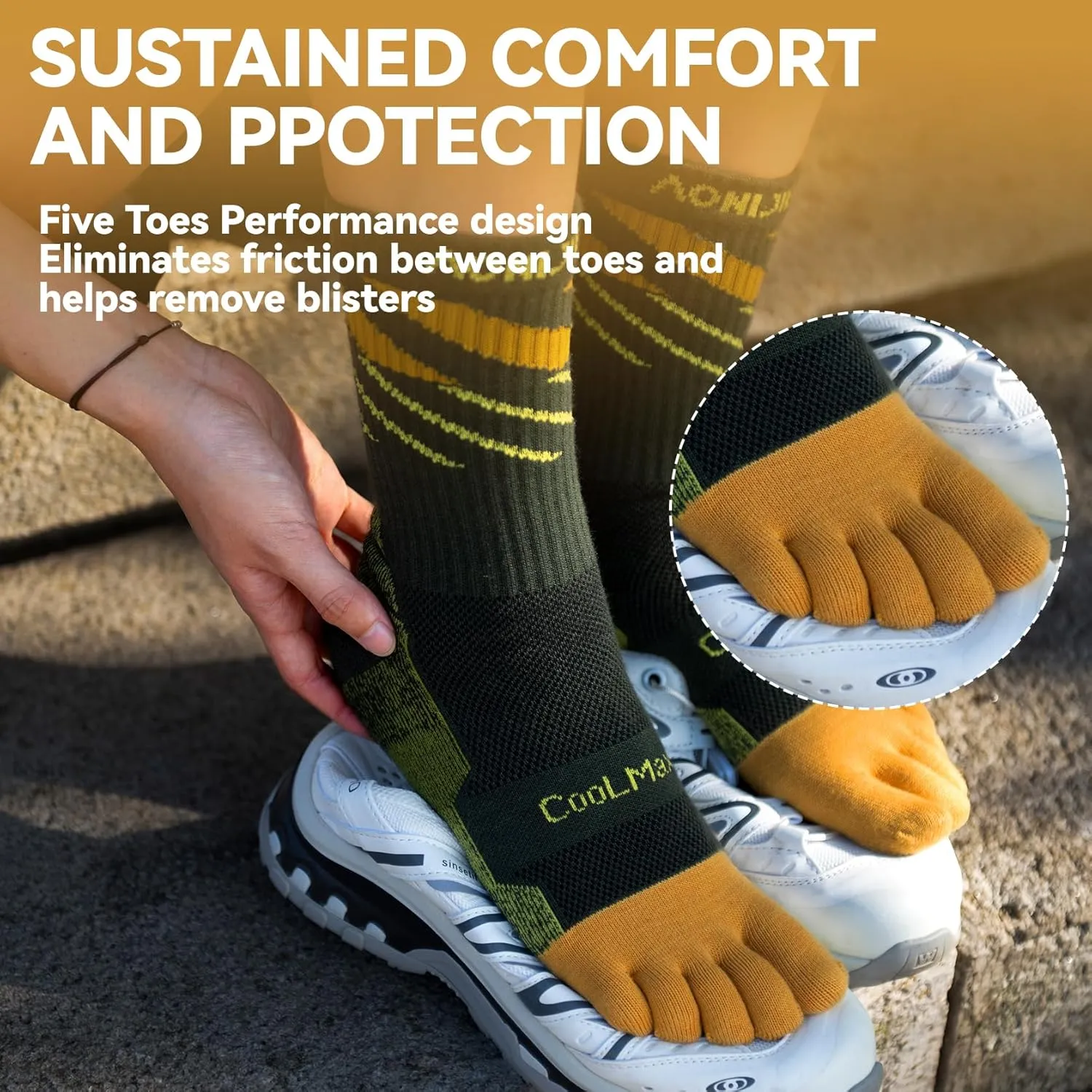 Toe socks Running Athletic Anti-Blister Wicking Coolmax Five Finger Crew Socks Seamless Anti-odor
