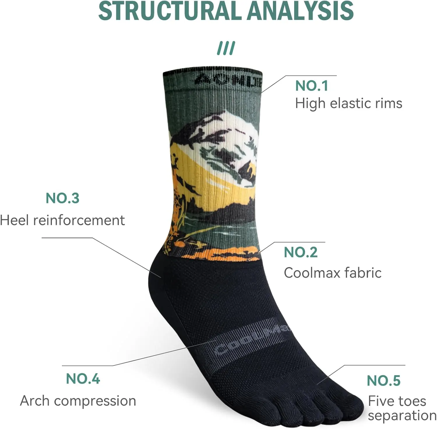 Toe socks Running Athletic Anti-Blister Wicking Coolmax Five Finger Crew Socks Seamless Anti-odor