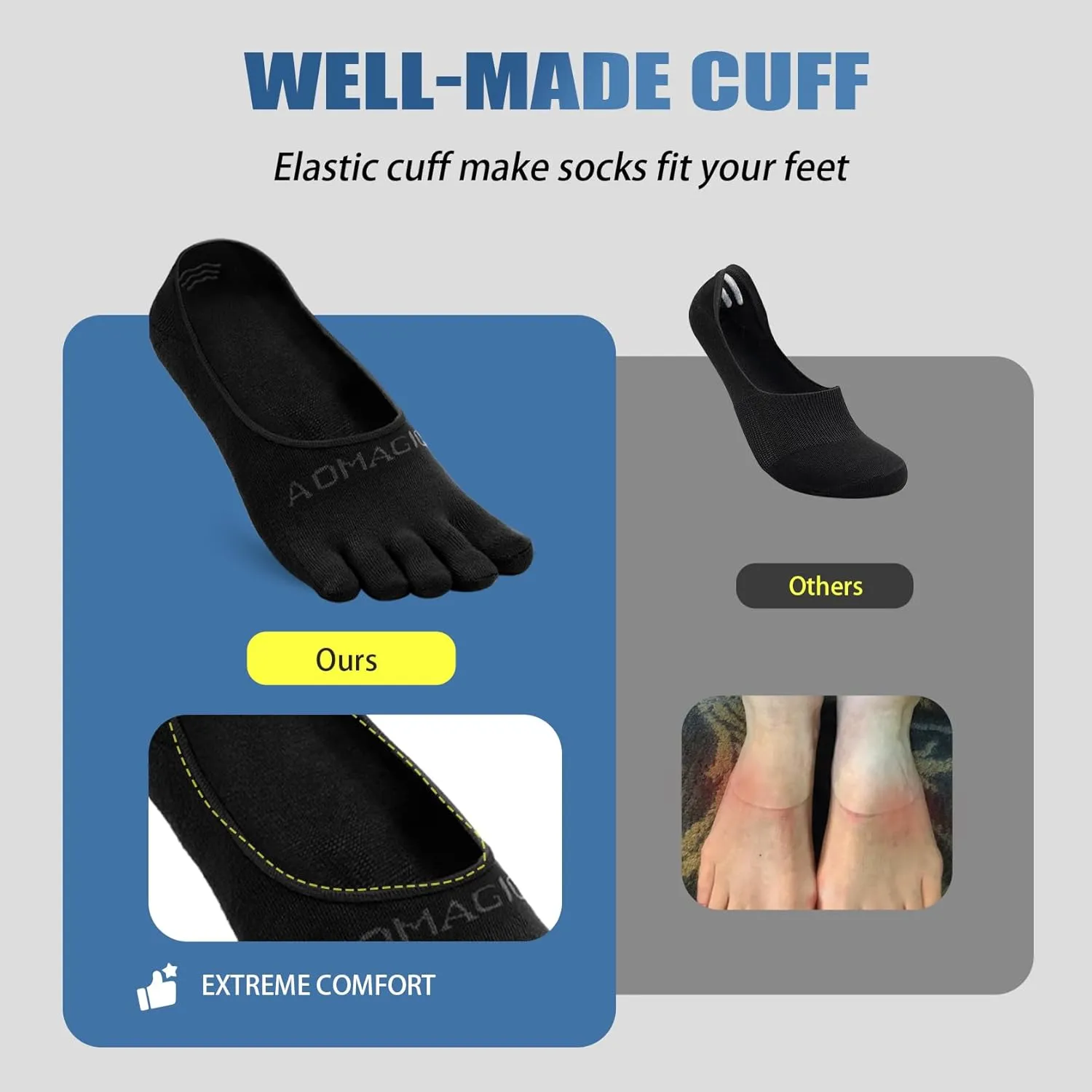Toe Socks Women Low Cut No Show Socks Non-Slip Invisible Ankle Sock Liner Five Finger Sock (3 Pack)