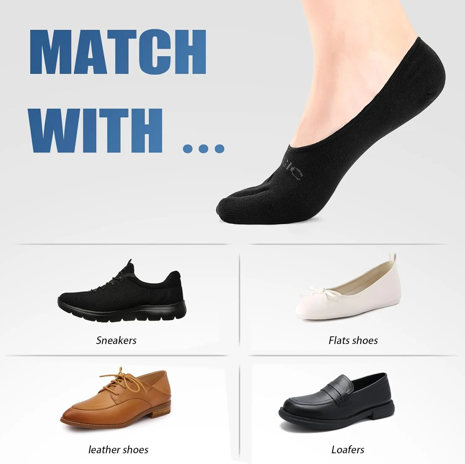 Toe Socks Women Low Cut No Show Socks Non-Slip Invisible Ankle Sock Liner Five Finger Sock (3 Pack)