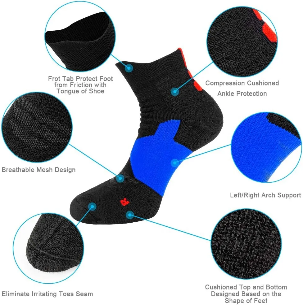 Toes&Feet Men's Cushioned Anti Blister Ankle Compression Basketball Socks