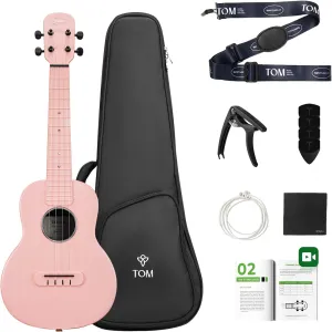 TOM 23" Carbon Fiber Concert Ukulele – Waterproof, Ultra-Lightweight (1.25 lbs) Travel Ukelele with Gig Bag, Capo & Free Lessons, Ideal for Beginners, Performers & Outdoor Adventures (Pink)