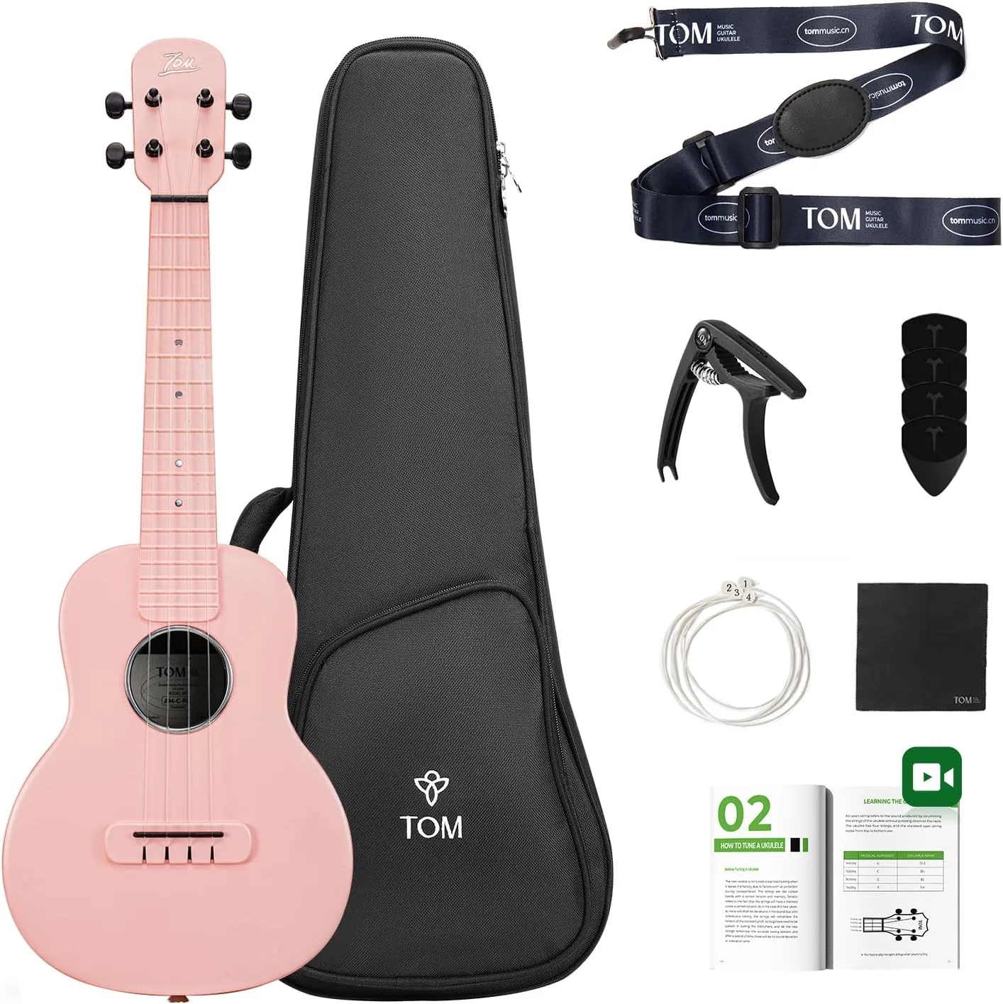 TOM 23" Carbon Fiber Concert Ukulele – Waterproof, Ultra-Lightweight (1.25 lbs) Travel Ukelele with Gig Bag, Capo & Free Lessons, Ideal for Beginners, Performers & Outdoor Adventures (Pink)