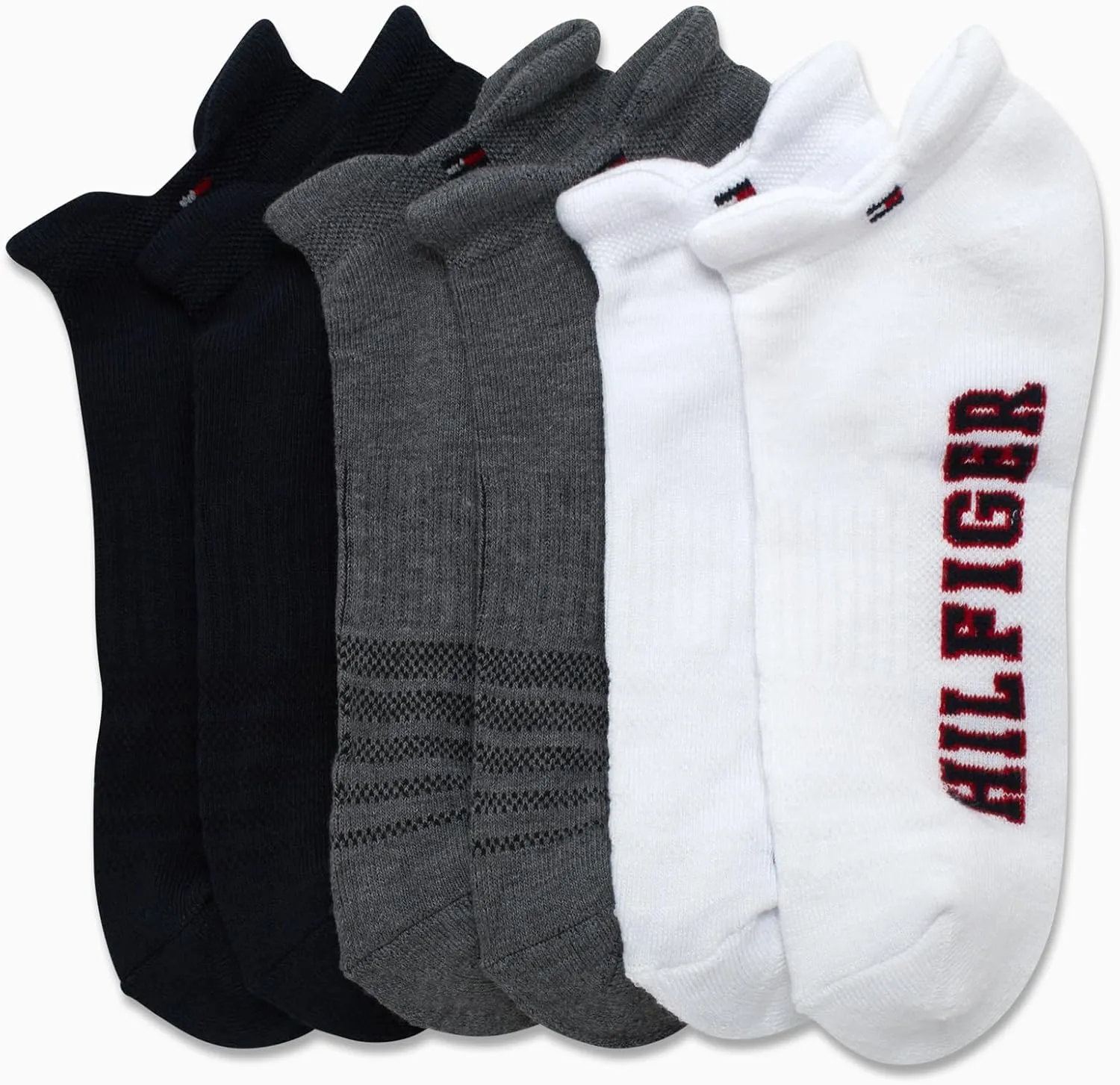 Tommy Hilfiger Mens No Show Socks - 6 Pack Performance Cushion Arch Support Low Cut Tab Ankle Socks for Men (Shoe Size 7-12)