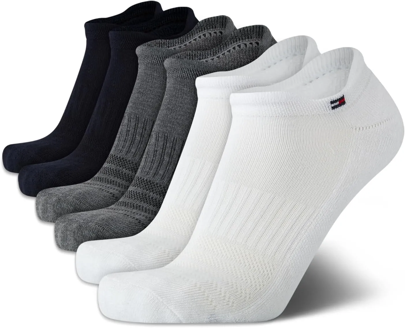 Tommy Hilfiger Mens No Show Socks - 6 Pack Performance Cushion Arch Support Low Cut Tab Ankle Socks for Men (Shoe Size 7-12)