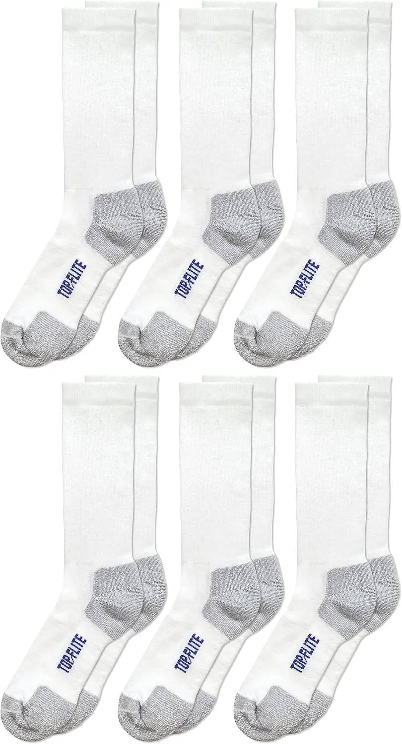 Top Flite Mens Coolmax Seamless Cushion Sport Ribbed Crew Socks 6 Pair Pack