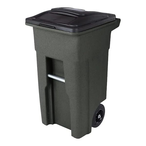 Toter 48-Gallon Rolling Outdoor Trash Can, Black, Durable Garbage Bin with Wheels and Attached Lid, Heavy-Duty Design for Residential or Commercial Use