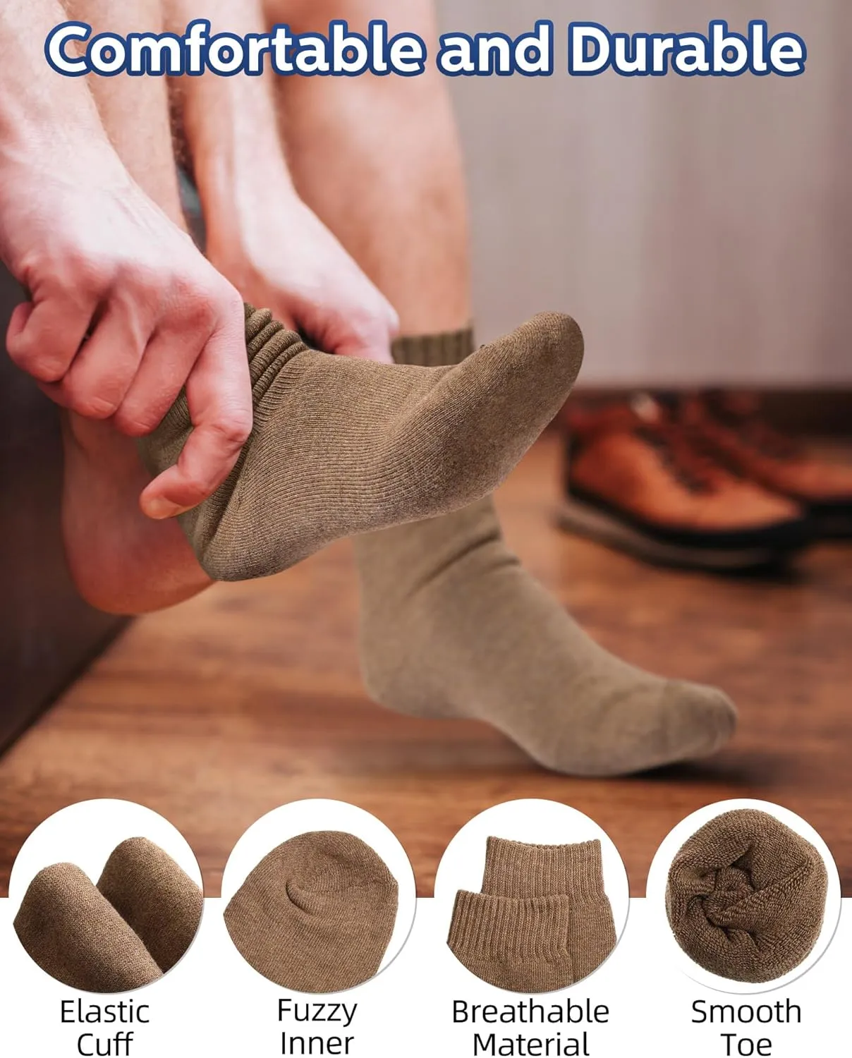 Toulite 60 Pairs Men Thermal Winter Socks Bulk Warm Thick Cozy Boot Socks for Winter Hiking Men Women Homeless Care