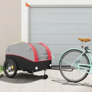 Transport Heavy Loads with Durable Bike Trailer, Iron Construction, Easy to Attach, Black and Red