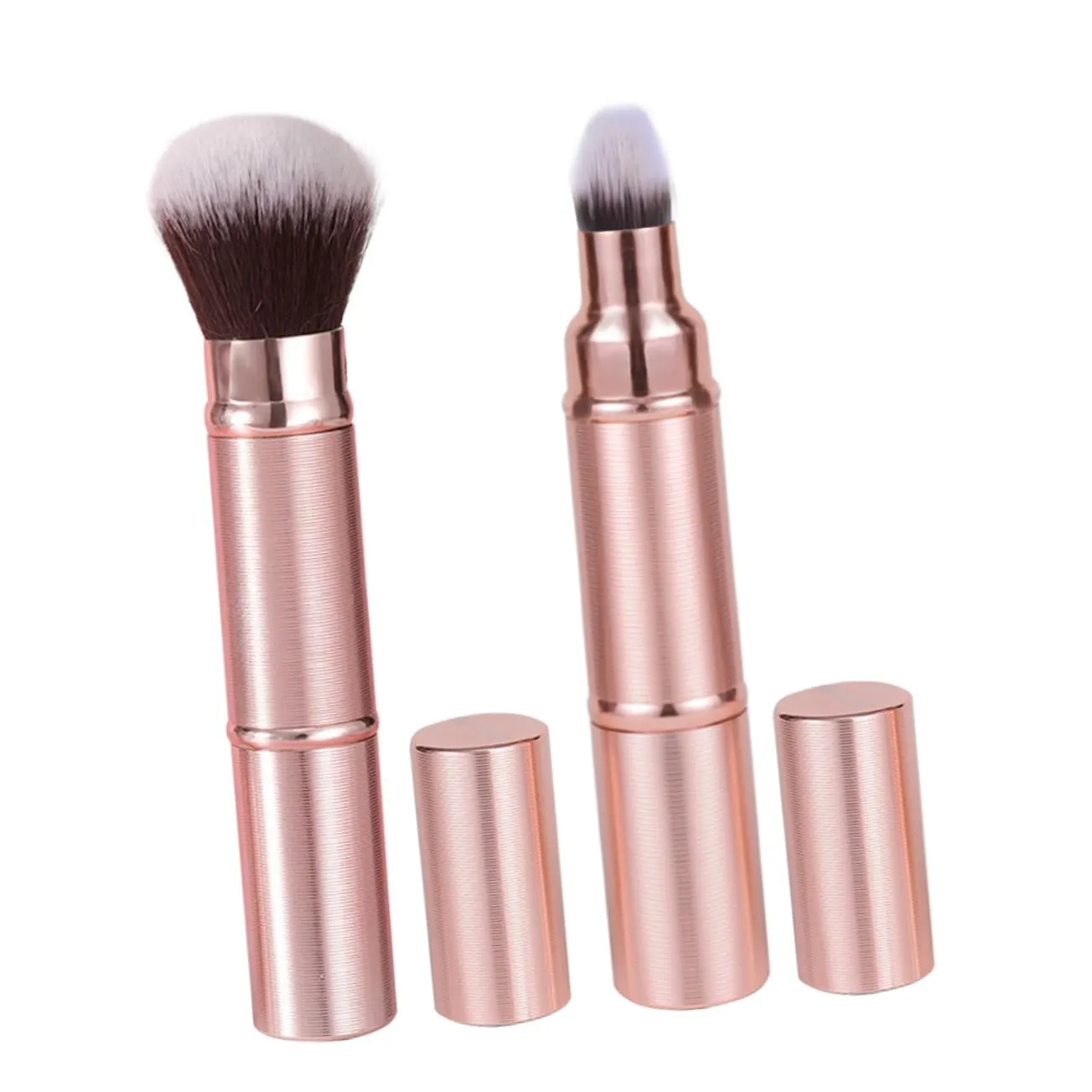 Travel-friendly Makeup Brush Set Holder Lid Portable Foundation Blush Brush for Easy Touch-ups