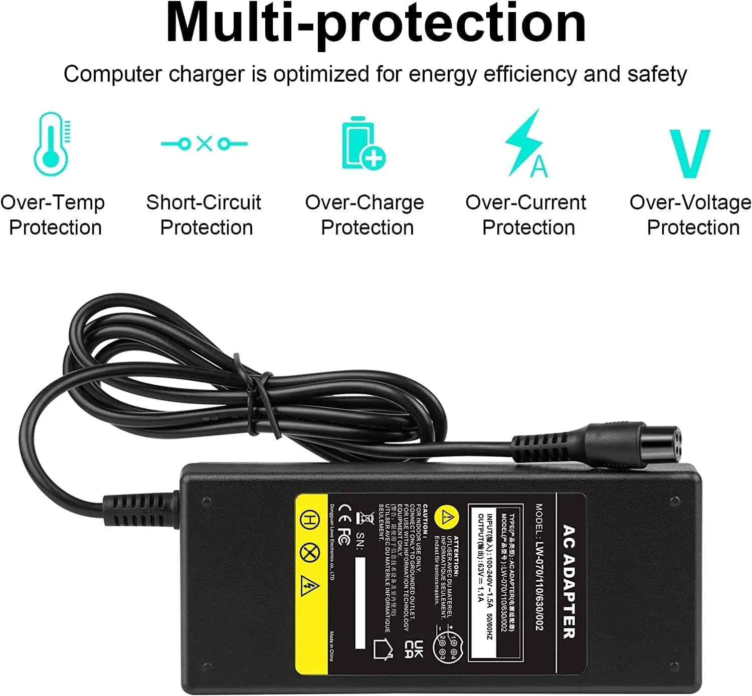 TREE.NB 4-Pin 8mm Scooter Charger for Segway Ninebot S/S-MAX/Mini lite/Mini PRO, 63V 1.1A Adapter Compatible with Ninebot, 4 Pong Connector Replacement