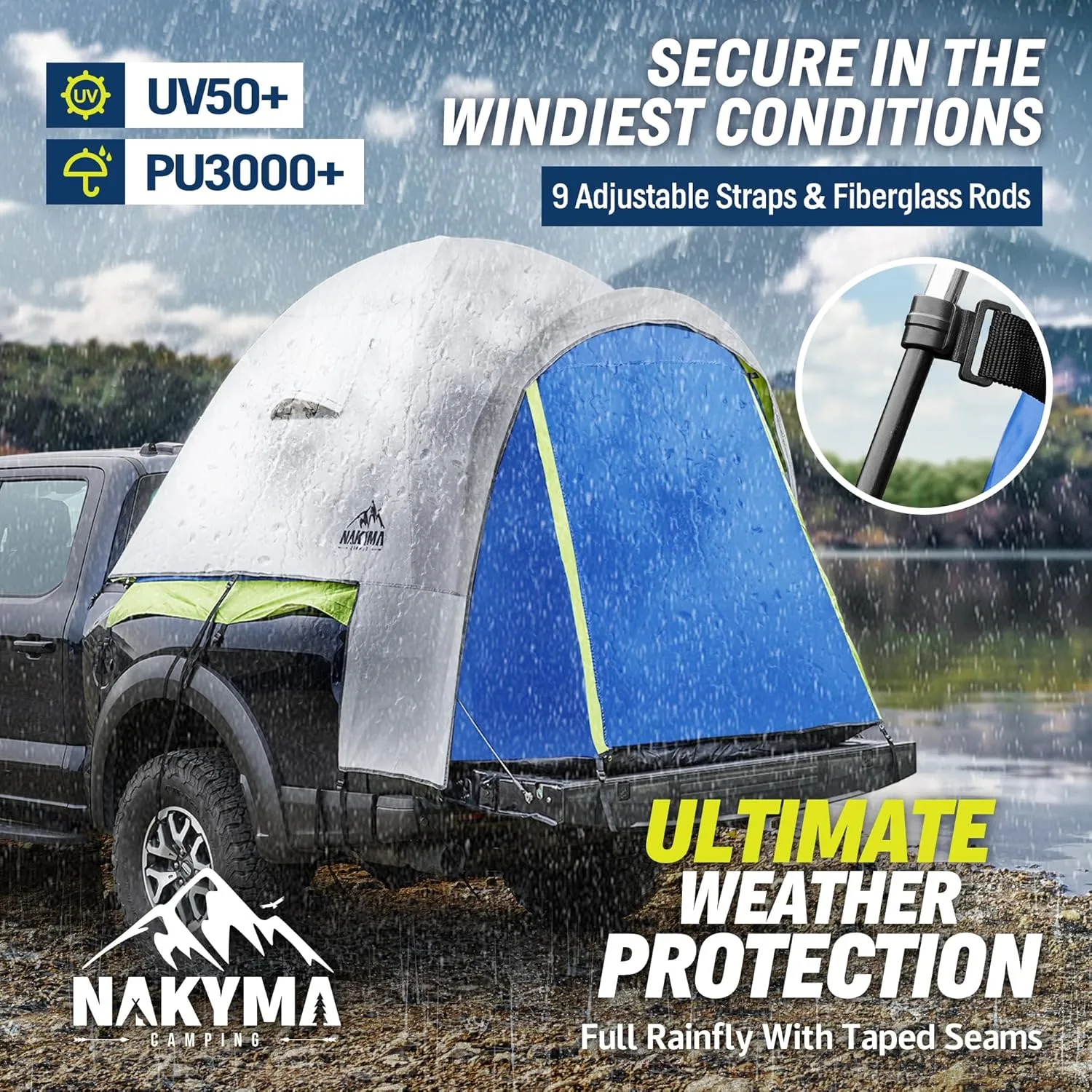 Truck Bed Tent, Pickup Truck Tent for 5.5-5.8/6-6.7 FT Truck Bed, Waterproof PU3000mm Double Layer Truck Bed Camping Tent with Expandable Awning, Rainfly, Double Layer Mesh Window
