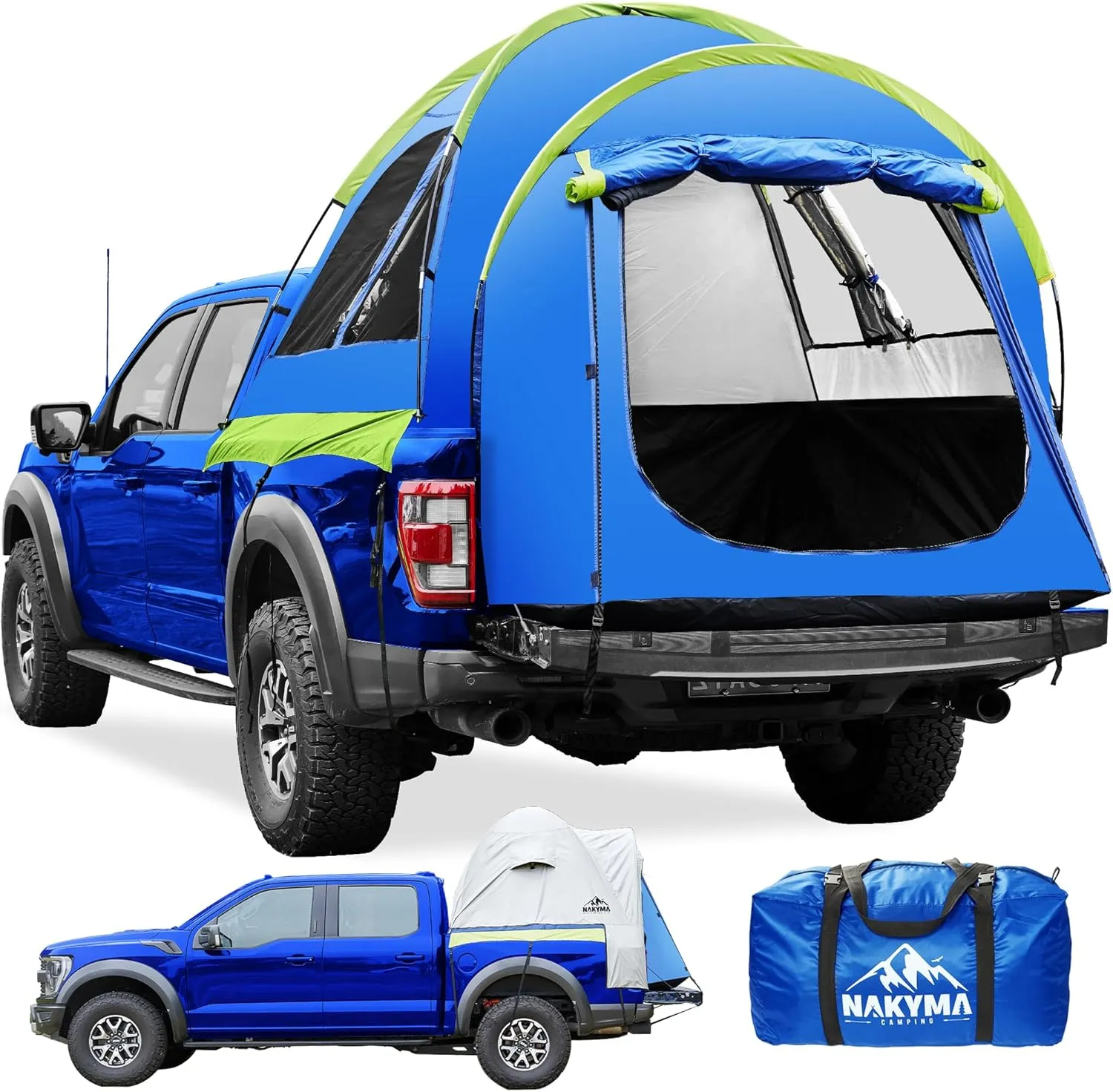 Truck Bed Tent, Pickup Truck Tent for 5.5-5.8/6-6.7 FT Truck Bed, Waterproof PU3000mm Double Layer Truck Bed Camping Tent with Expandable Awning, Rainfly, Double Layer Mesh Window