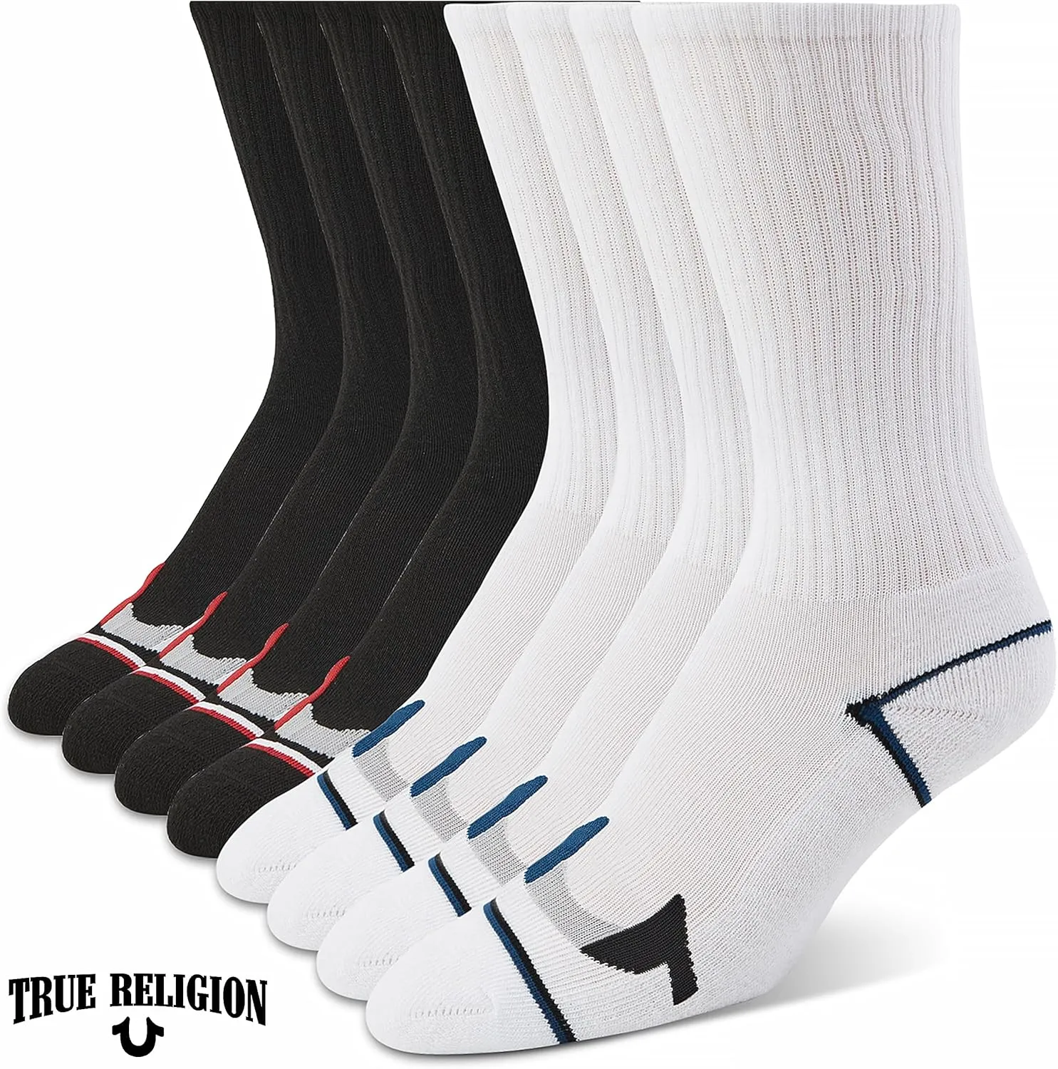 True Religion Mens Socks 8 Pairs Crew Socks for Men Premium Athletic Men's Socks, Shoe Size 8-12