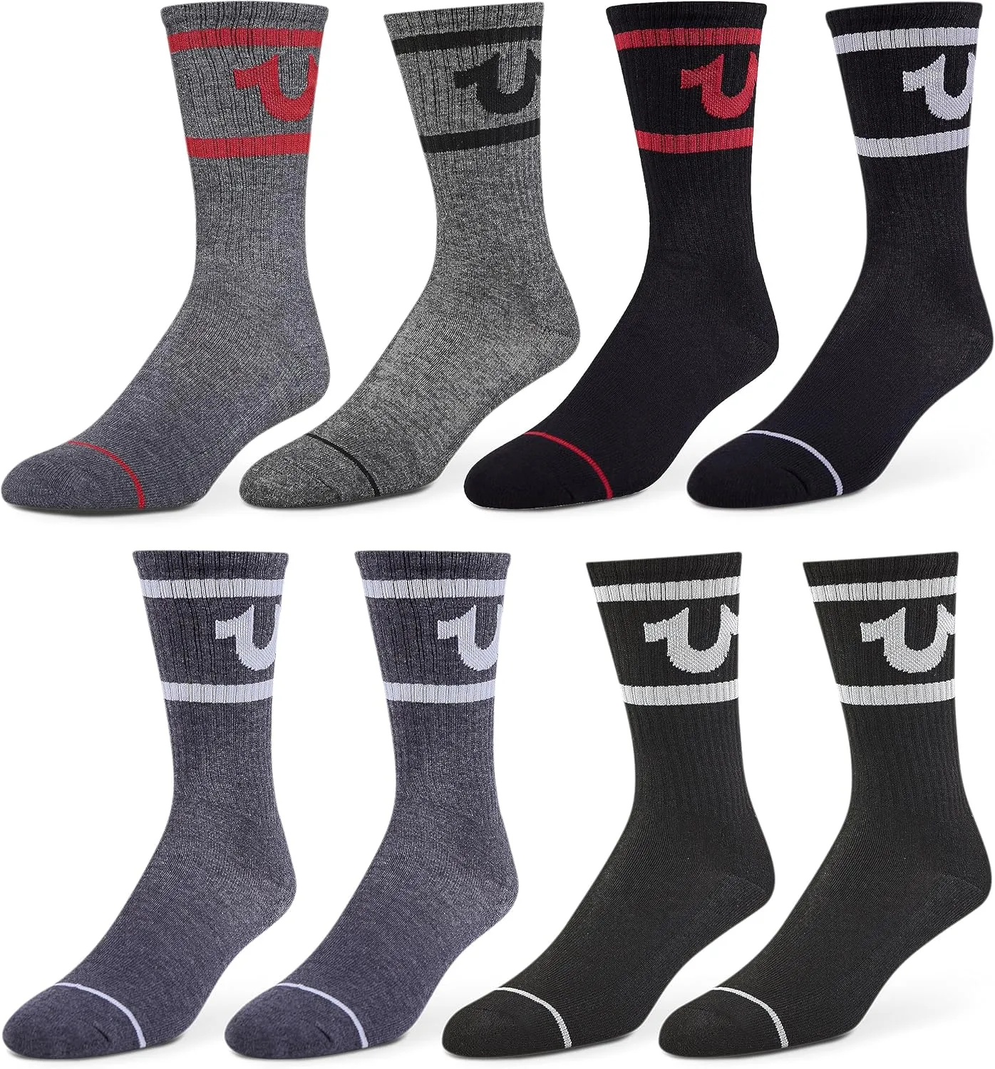 True Religion Mens Socks 8 Pairs Crew Socks for Men Premium Athletic Men's Socks, Shoe Size 8-12