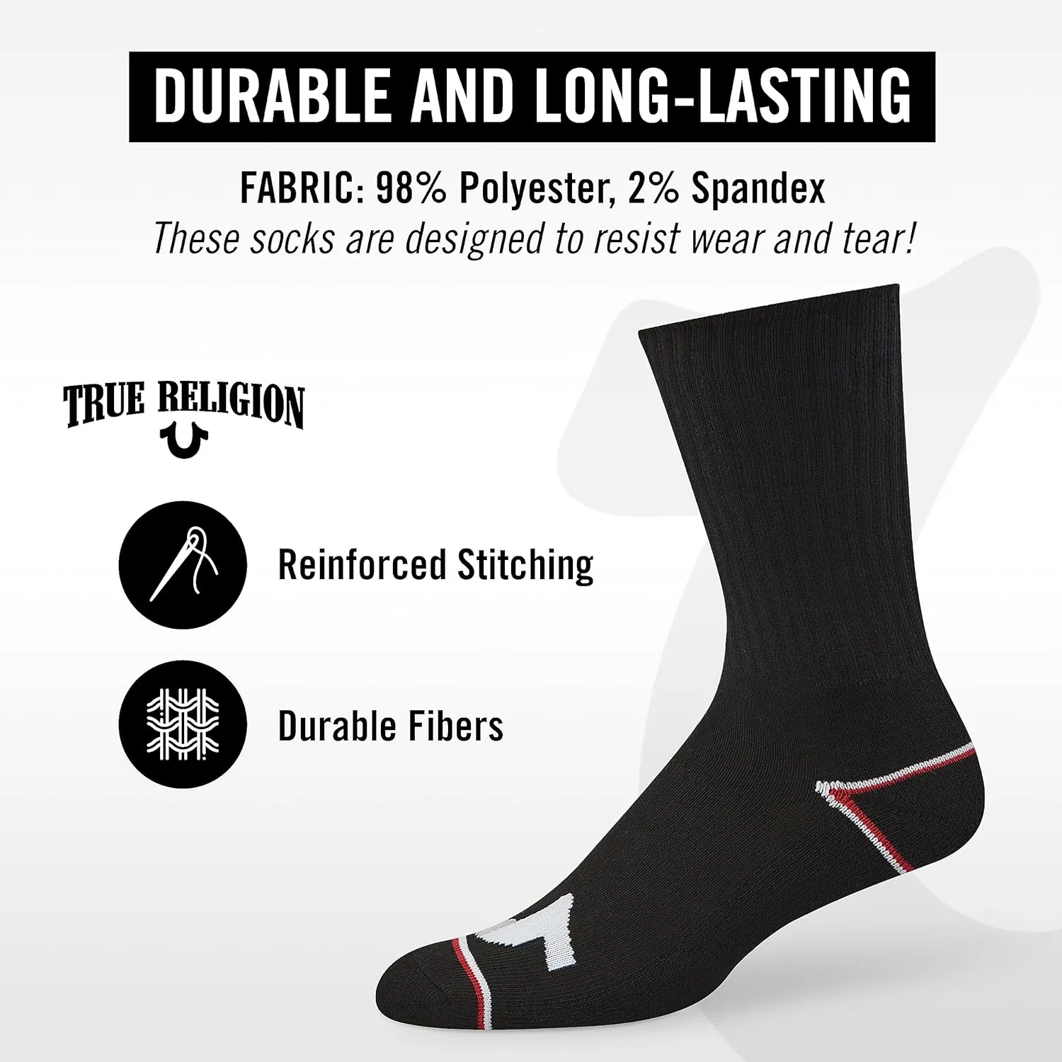 True Religion Mens Socks 8 Pairs Crew Socks for Men Premium Athletic Men's Socks, Shoe Size 8-12