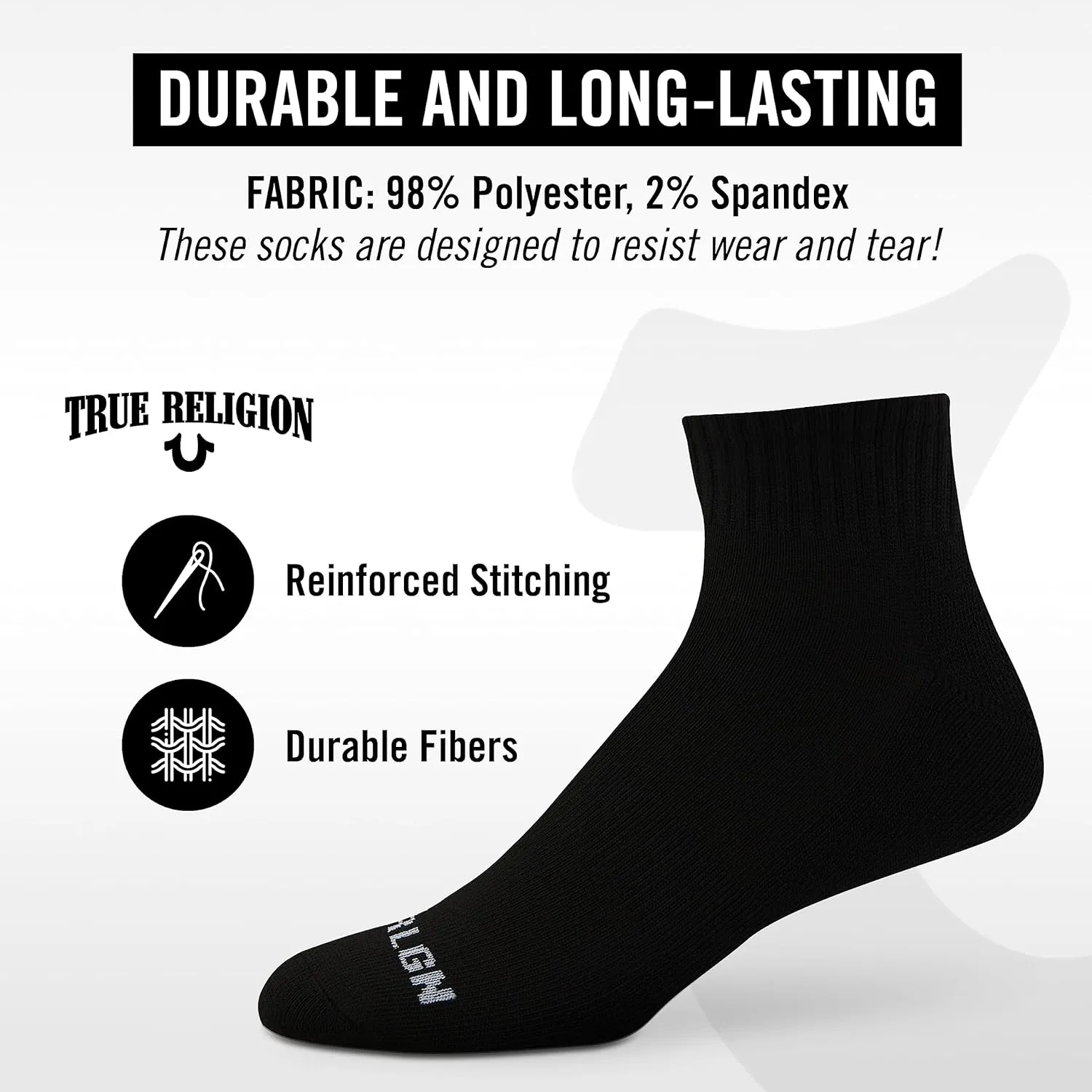 True Religion Mens Socks Ankle Socks for Men 6 & 12 Pairs Quarter Premium Athletic Shoe Size 8-12