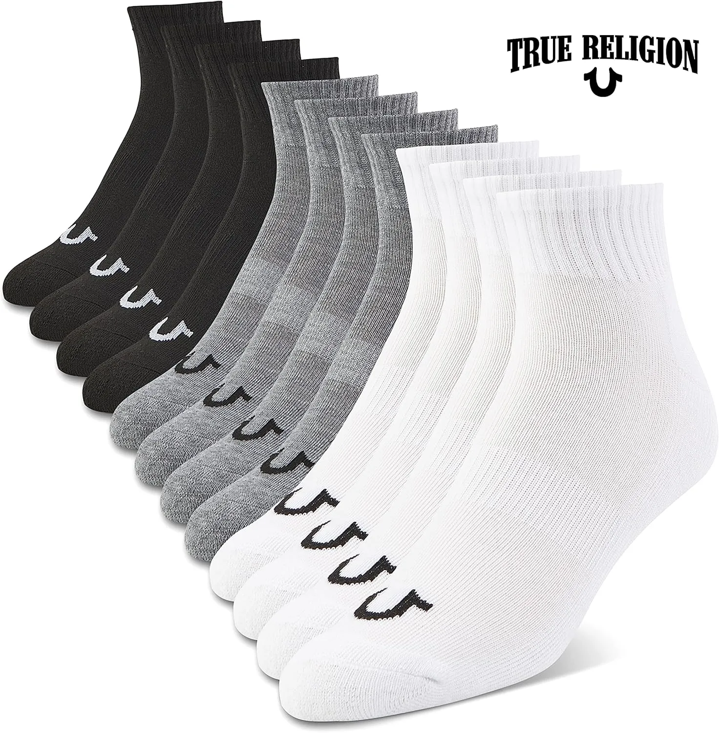 True Religion Mens Socks Ankle Socks for Men 6 & 12 Pairs Quarter Premium Athletic Shoe Size 8-12