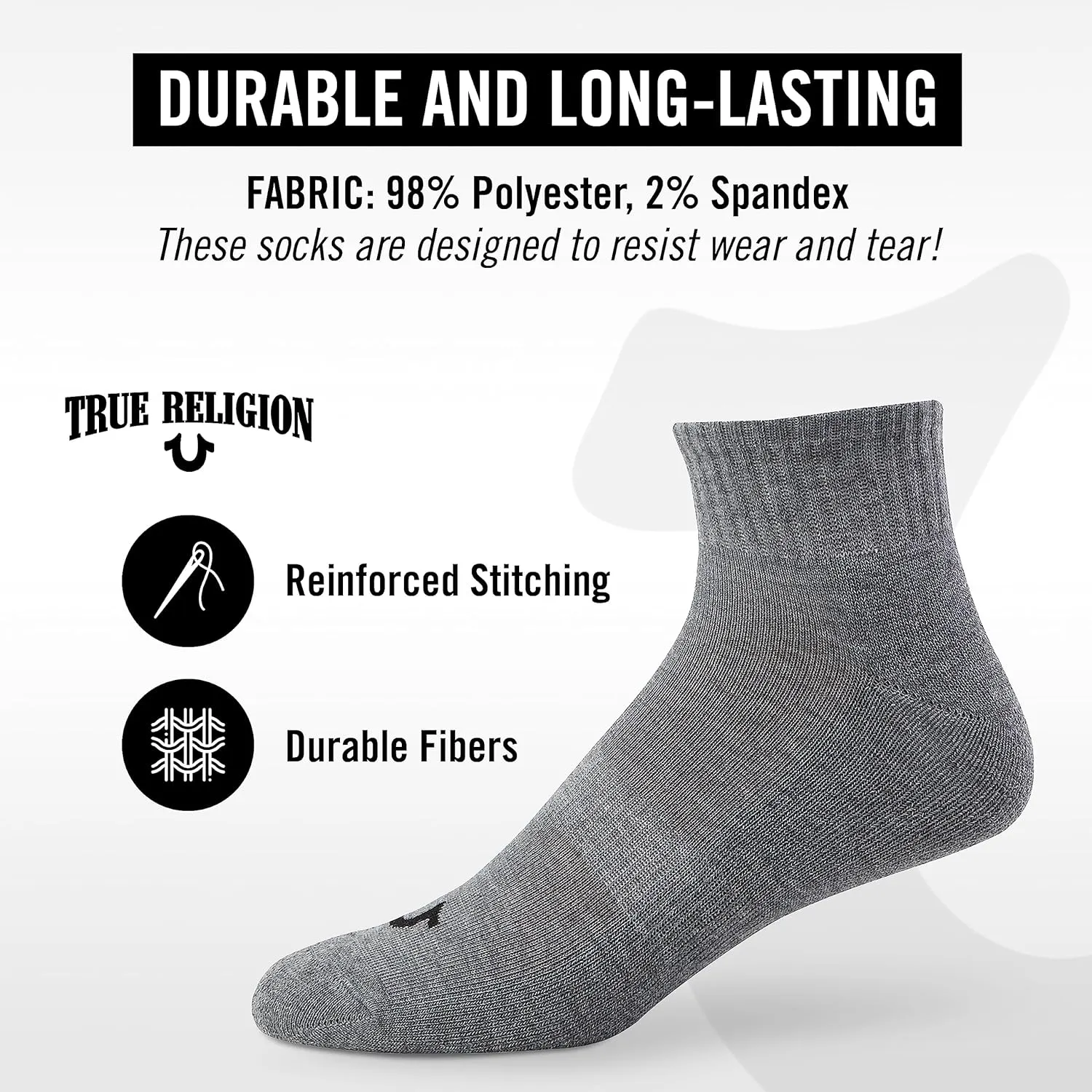 True Religion Mens Socks Ankle Socks for Men 6 & 12 Pairs Quarter Premium Athletic Shoe Size 8-12