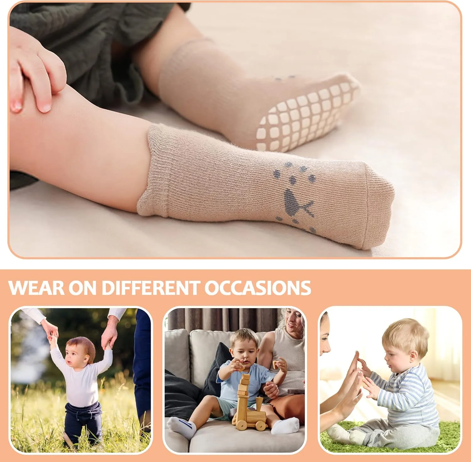 TRUEHAN 5 Pairs Toddler Non Slip Socks with Grips Baby Socks for Kids Girls Boys
