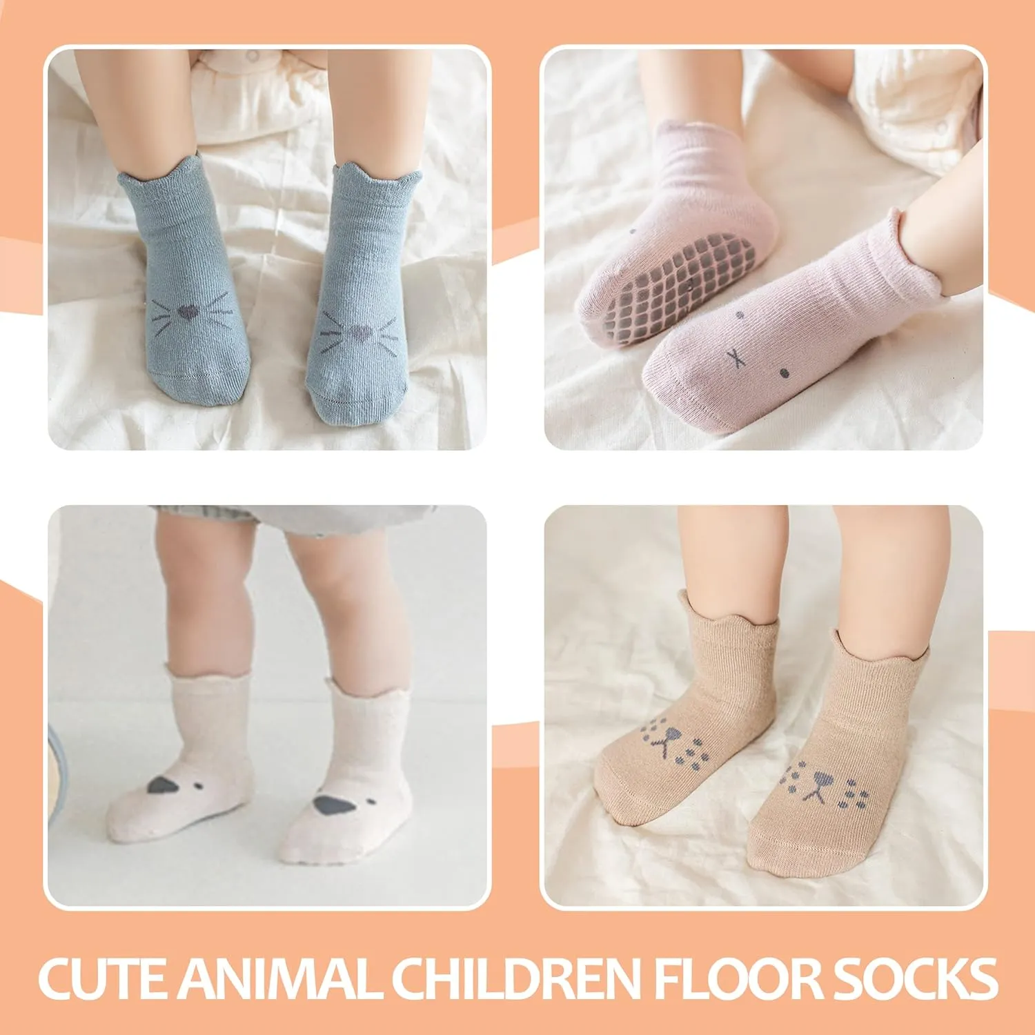 TRUEHAN 5 Pairs Toddler Non Slip Socks with Grips Baby Socks for Kids Girls Boys
