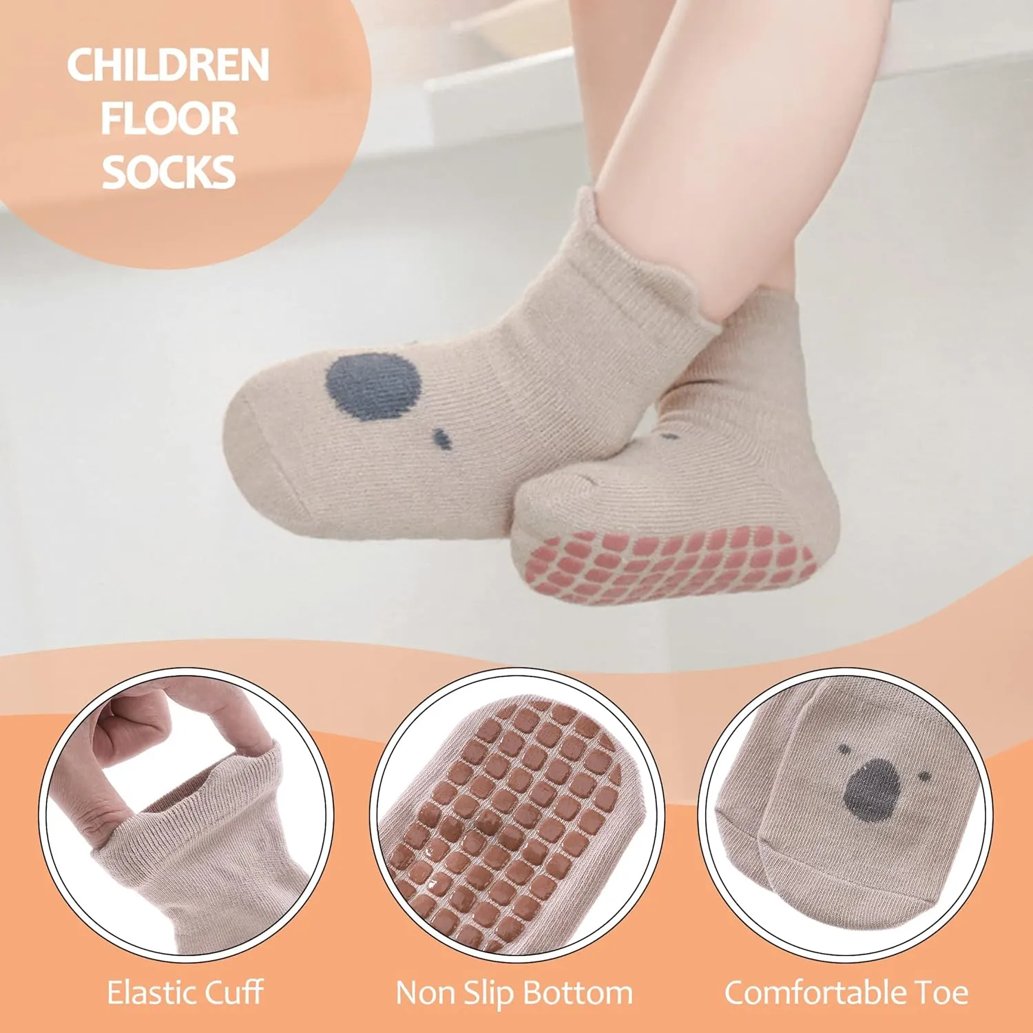 TRUEHAN 5 Pairs Toddler Non Slip Socks with Grips Baby Socks for Kids Girls Boys