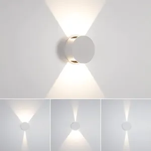 Tubicen Round Wall Sconce, Beam Adjustable Home Movie Theater Lights for Wall, 6W 3000K LED Dimmable Up Down Wall Mounted Lights for Living Room Bedroom, Hardwired (1Pack, White)