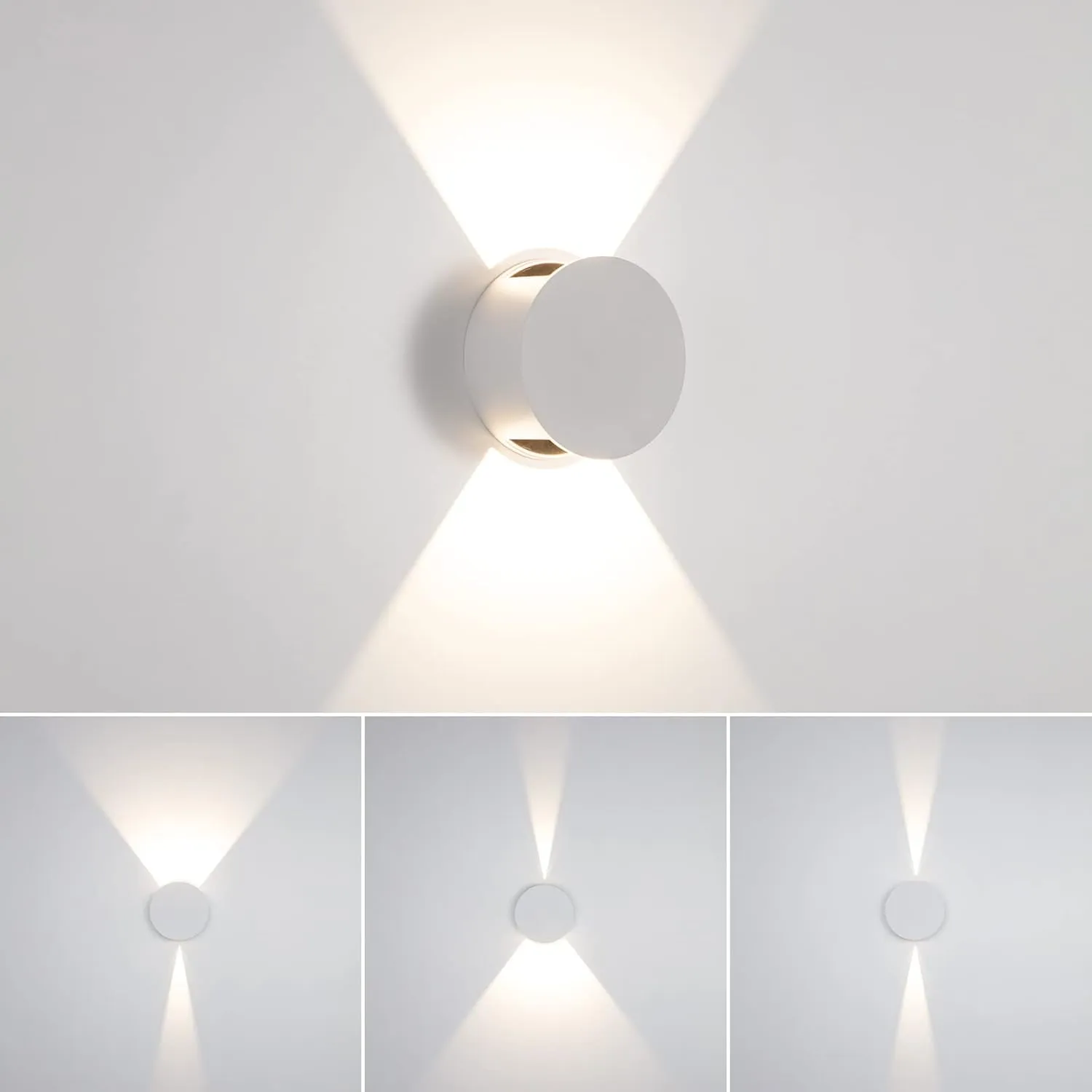 Tubicen Round Wall Sconce, Beam Adjustable Home Movie Theater Lights for Wall, 6W 3000K LED Dimmable Up Down Wall Mounted Lights for Living Room Bedroom, Hardwired (1Pack, White)