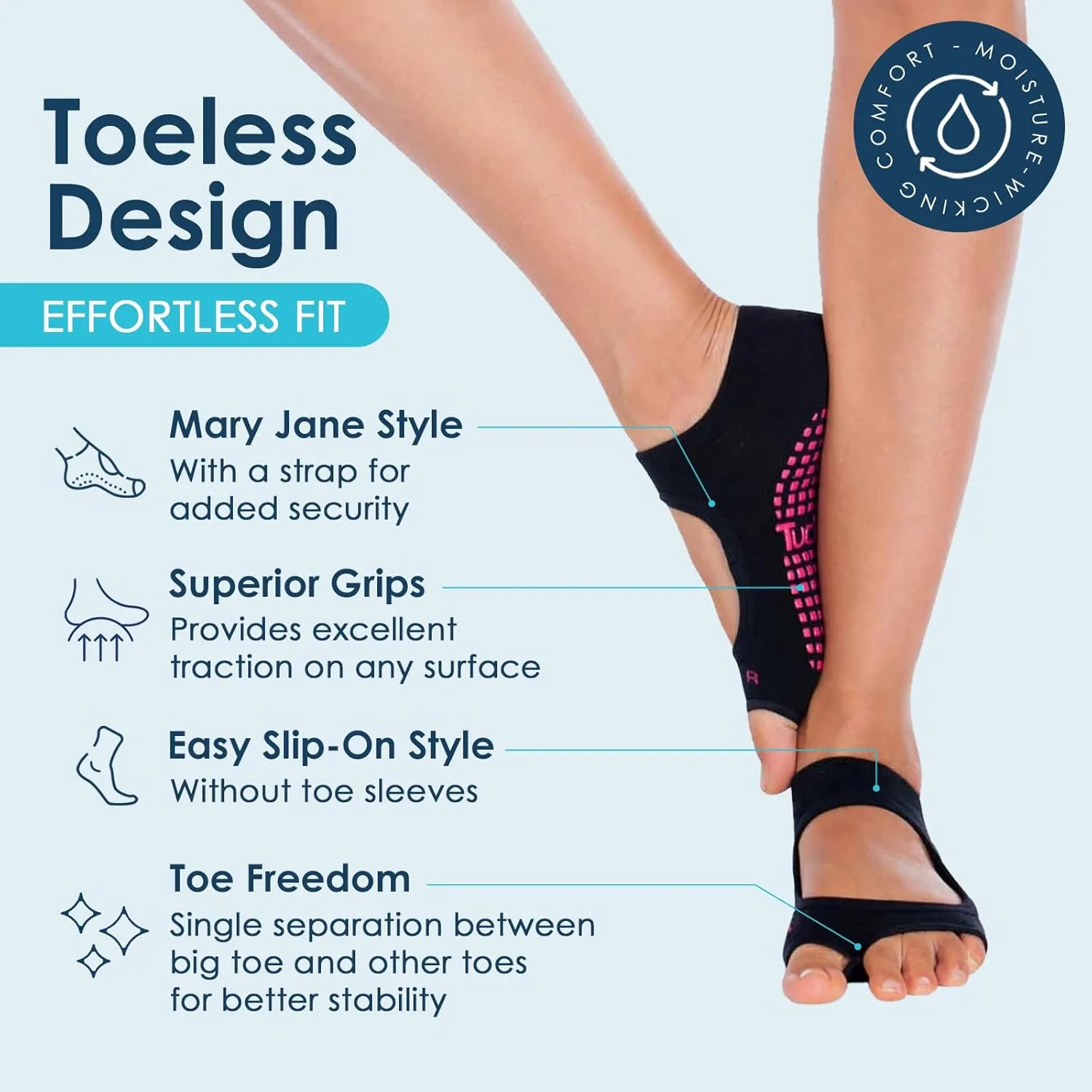 Tucketts Toeless Pilates Socks with Grips for Women, Non-Slip Yoga & Barre Socks for Stability & Barefoot Workouts, Size 5-13
