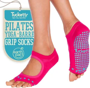 Tucketts Toeless Pilates Socks with Grips for Women, Non-Slip Yoga & Barre Socks for Stability & Barefoot Workouts, Size 5-13