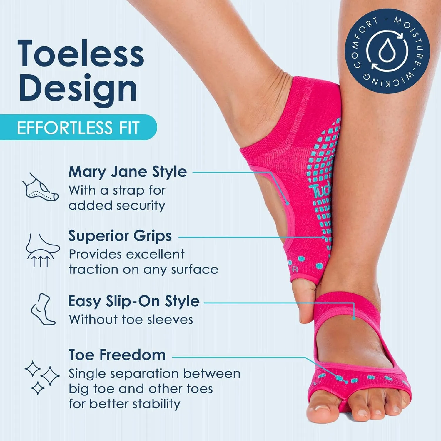 Tucketts Toeless Pilates Socks with Grips for Women, Non-Slip Yoga & Barre Socks for Stability & Barefoot Workouts, Size 5-13