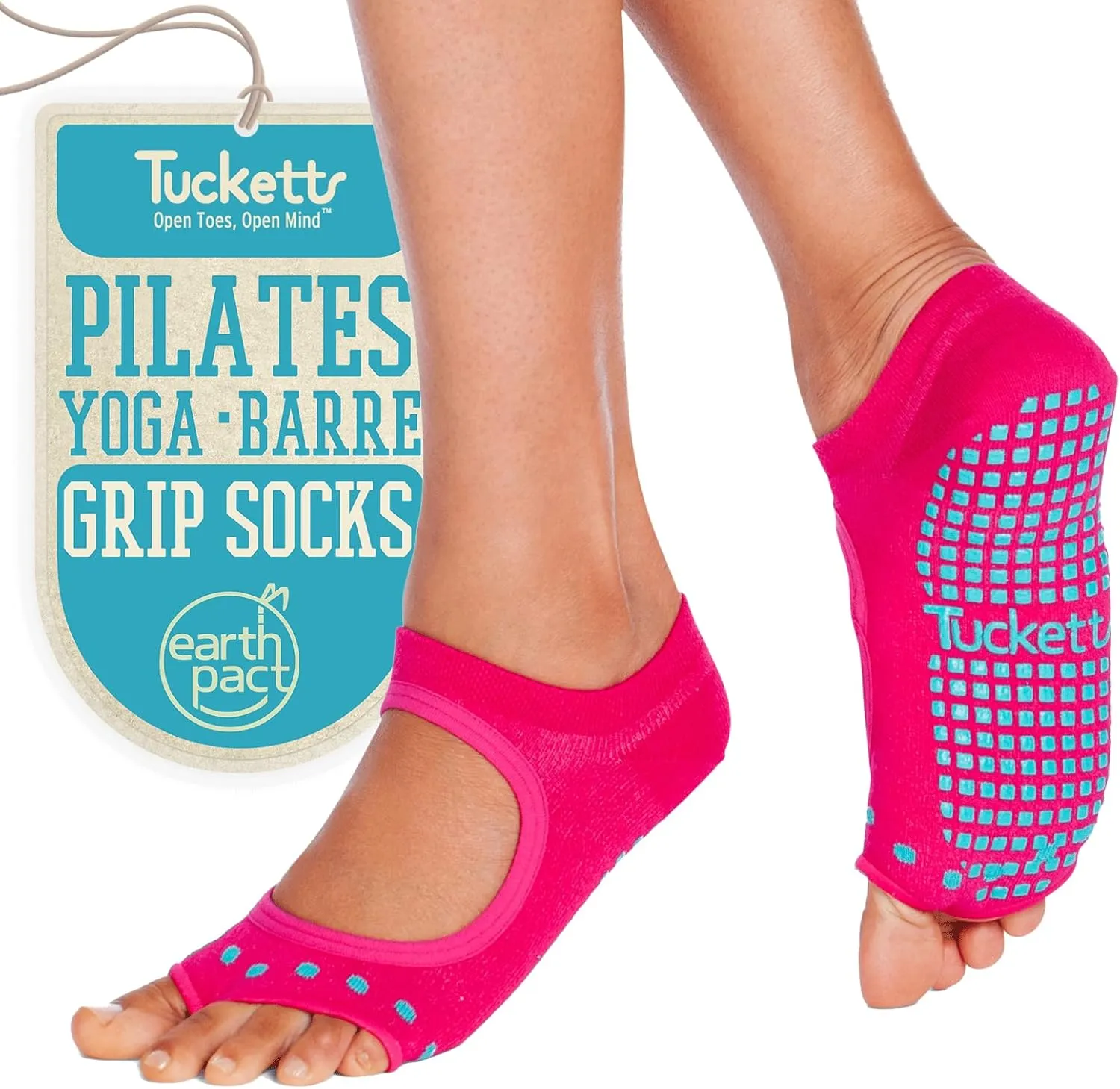Tucketts Toeless Pilates Socks with Grips for Women, Non-Slip Yoga & Barre Socks for Stability & Barefoot Workouts, Size 5-13