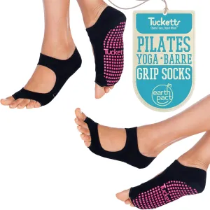 Tucketts Toeless Pilates Socks with Grips for Women, Non-Slip Yoga & Barre Socks for Stability & Barefoot Workouts, Size 5-13
