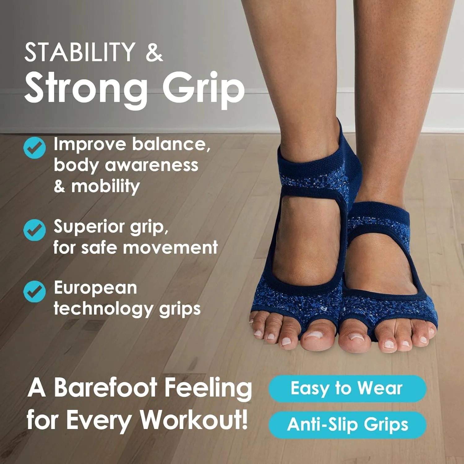 Tucketts Toeless Pilates Socks with Grips for Women, Non-Slip Yoga & Barre Socks for Stability & Barefoot Workouts, Size 5-13