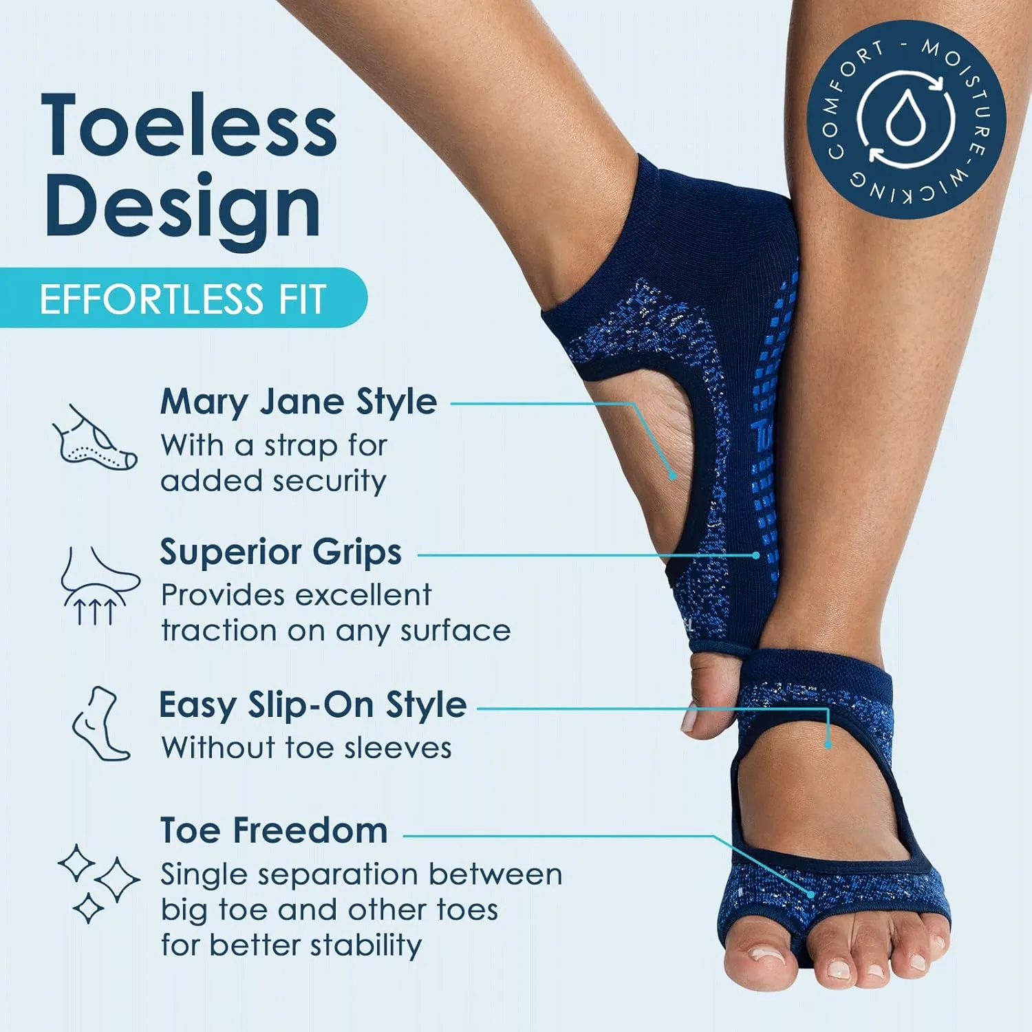 Tucketts Toeless Pilates Socks with Grips for Women, Non-Slip Yoga & Barre Socks for Stability & Barefoot Workouts, Size 5-13